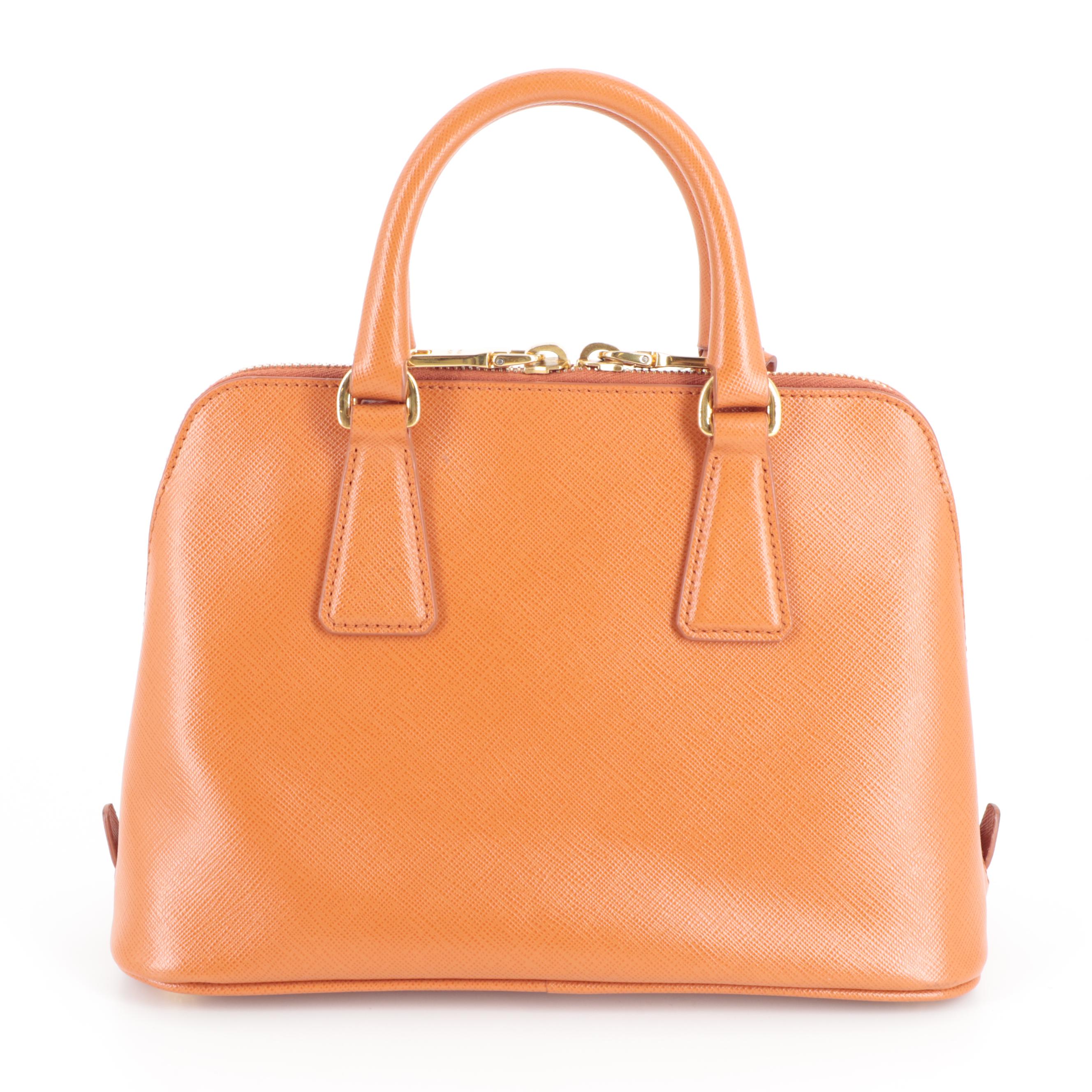 Prada Small Promenade Two-Way Bag in Orange Saffiano Leather