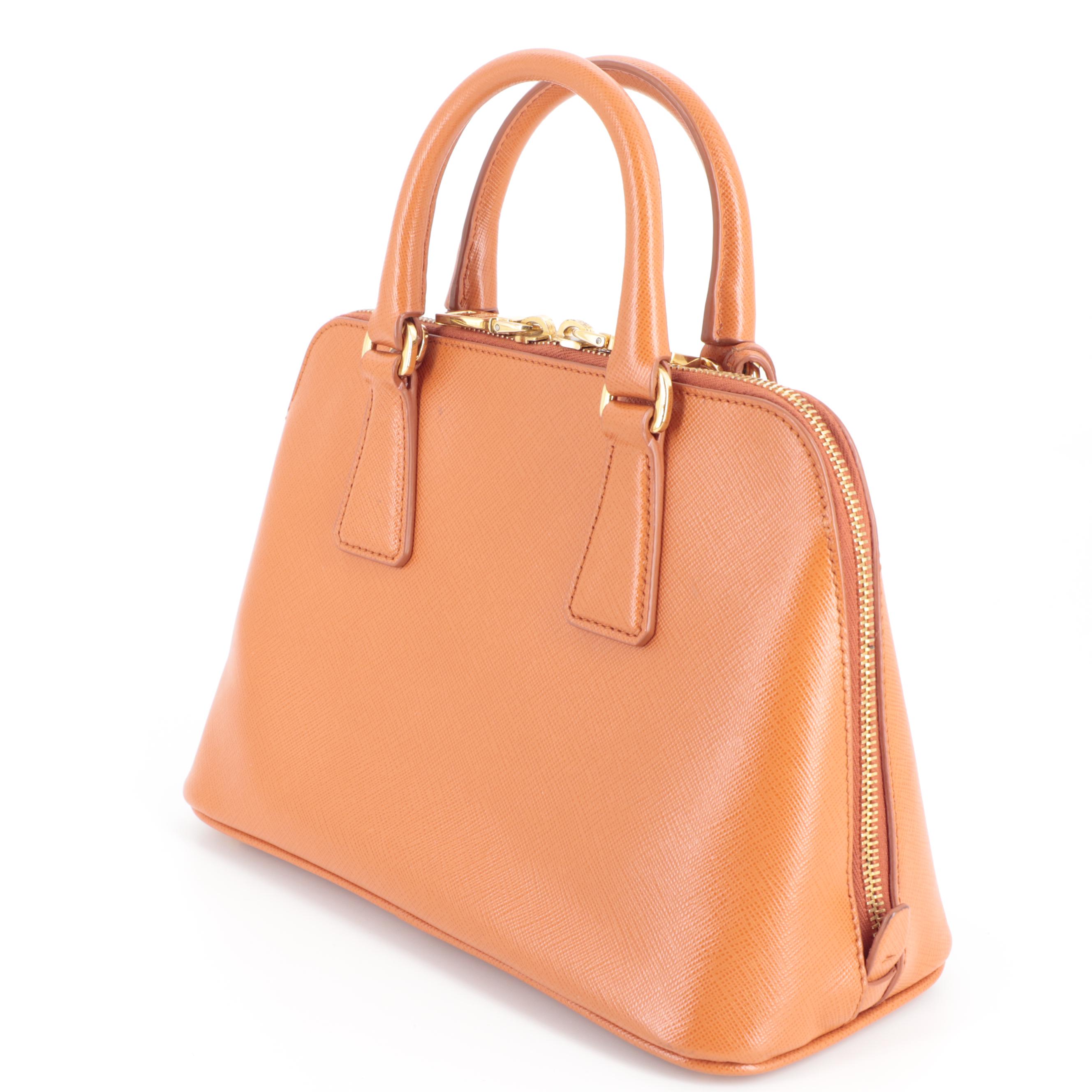 Prada Small Promenade Two-Way Bag in Orange Saffiano Leather