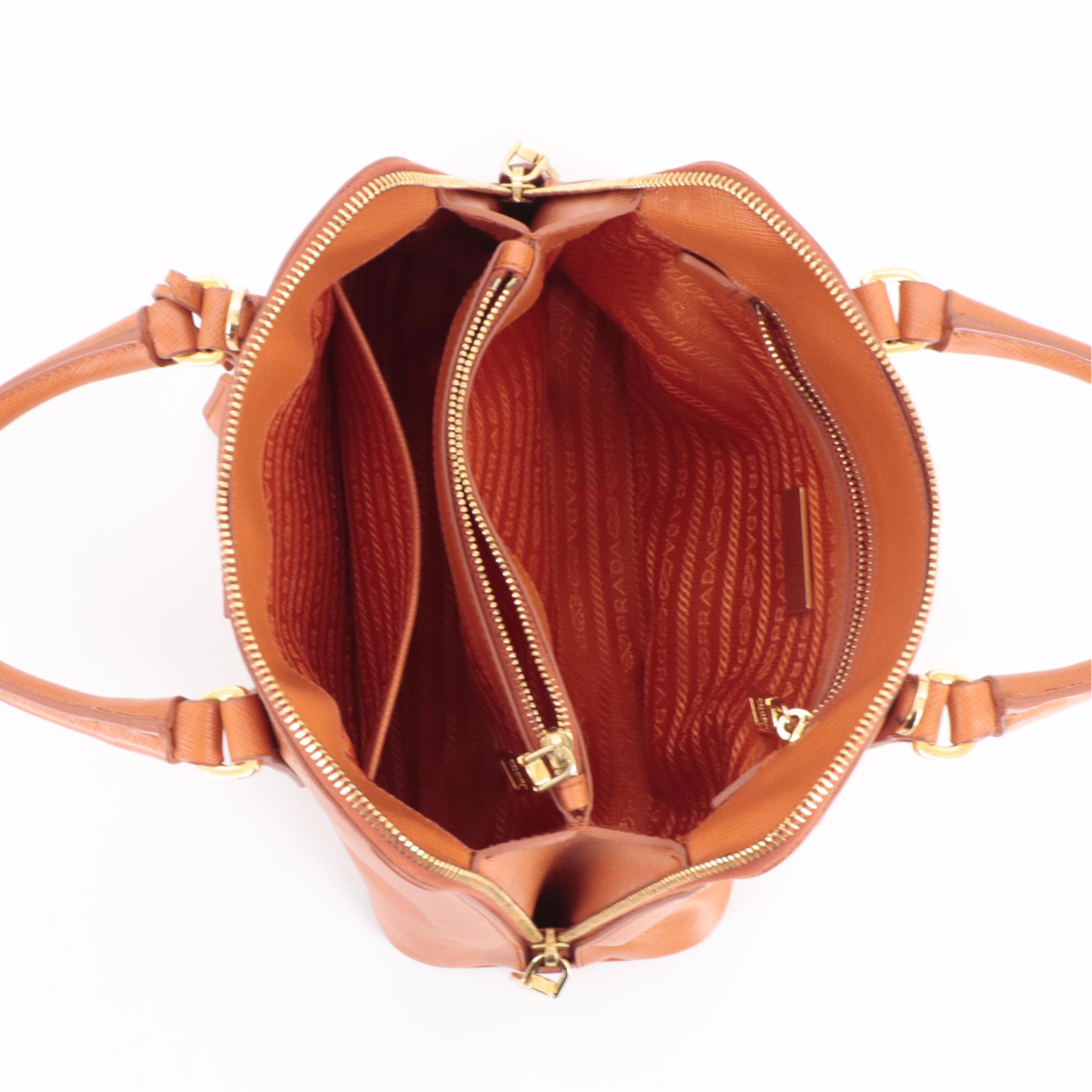 Prada Small Promenade Two-Way Bag in Orange Saffiano Leather