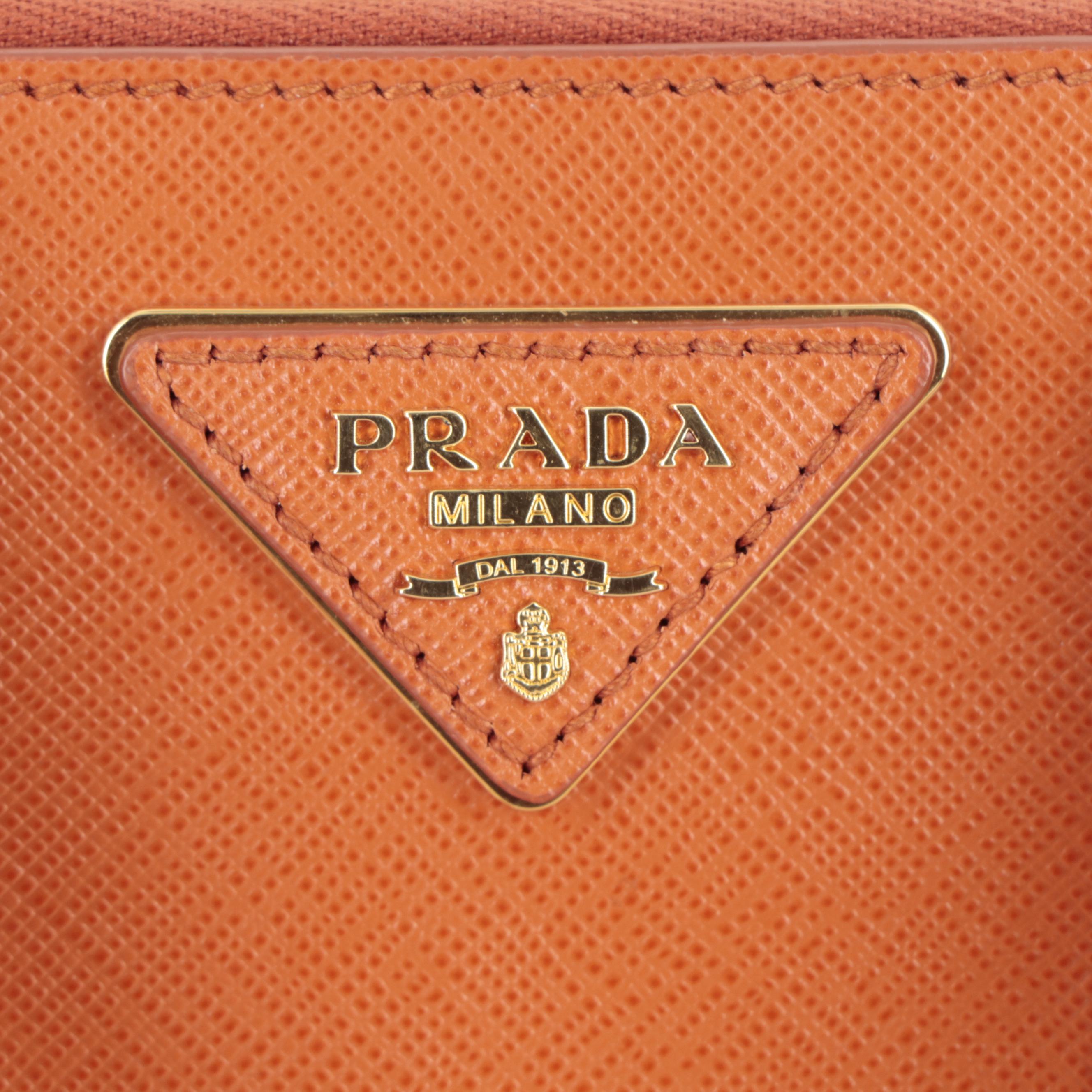 Prada Small Promenade Two-Way Bag in Orange Saffiano Leather