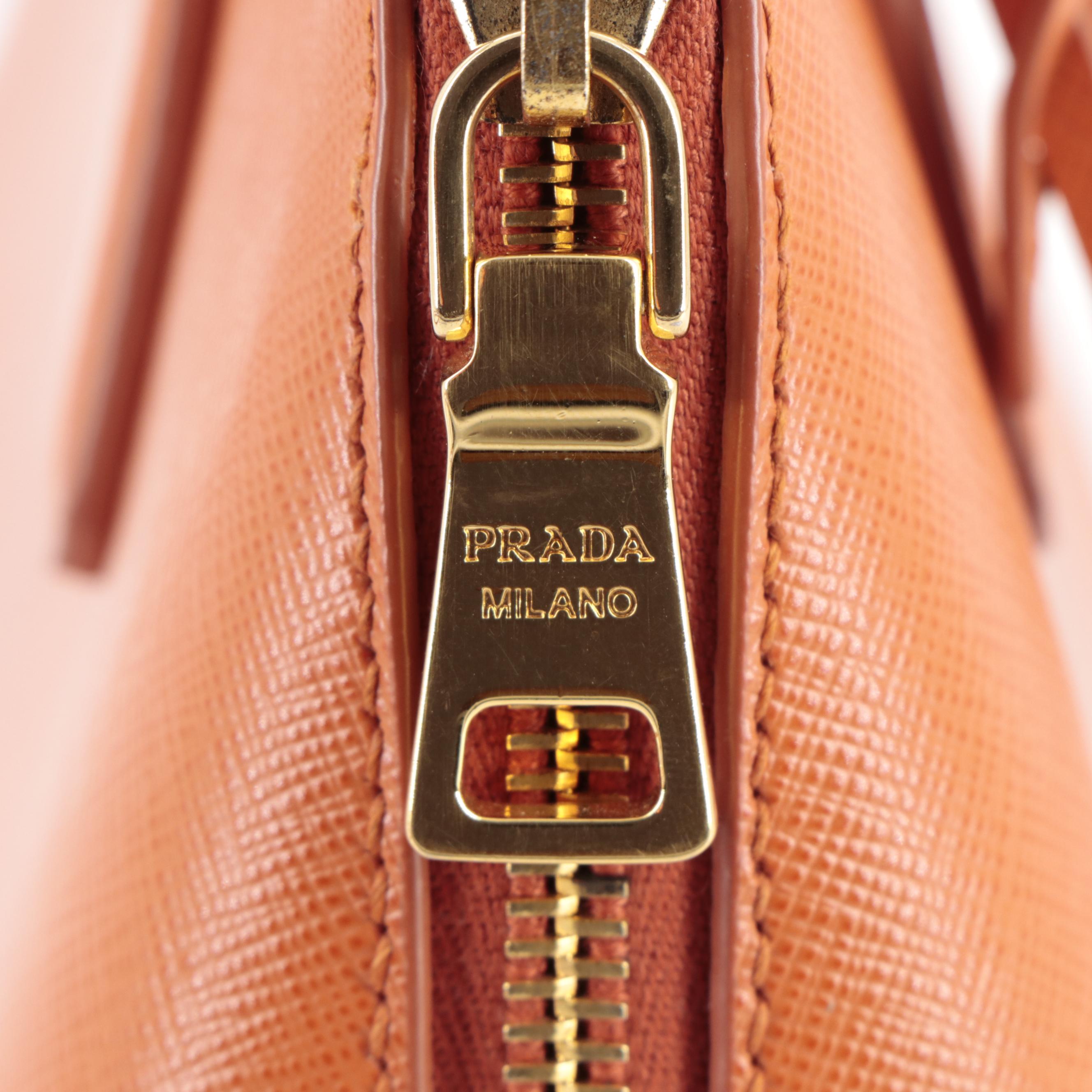 Prada Small Promenade Two-Way Bag in Orange Saffiano Leather