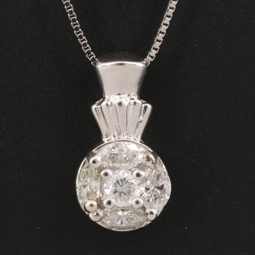 14K Diamond Cluster Pendant Necklace