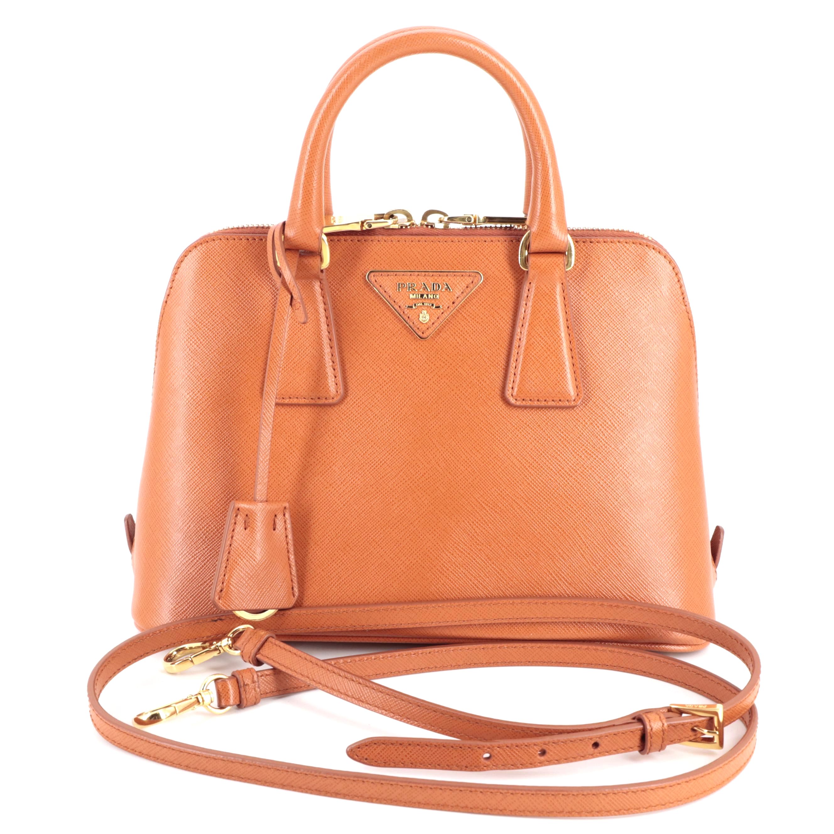 Prada Small Promenade Two-Way Bag in Orange Saffiano Leather
