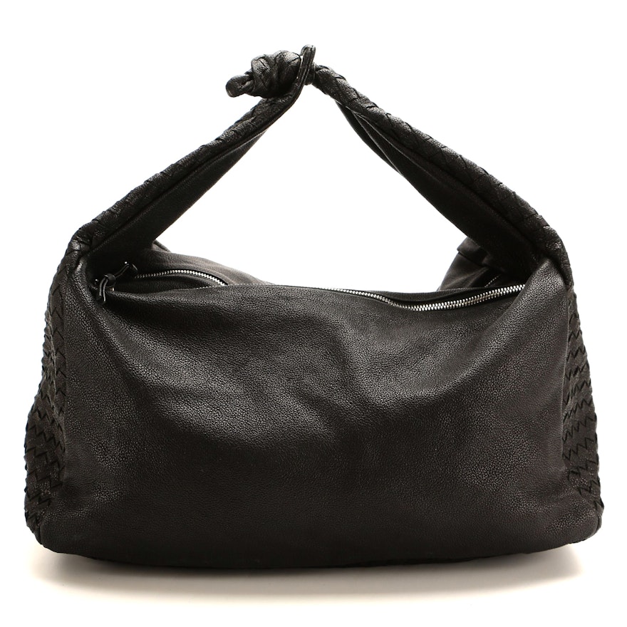 Bottega Veneta Black Grained Intrecciato Leather Hobo Bag