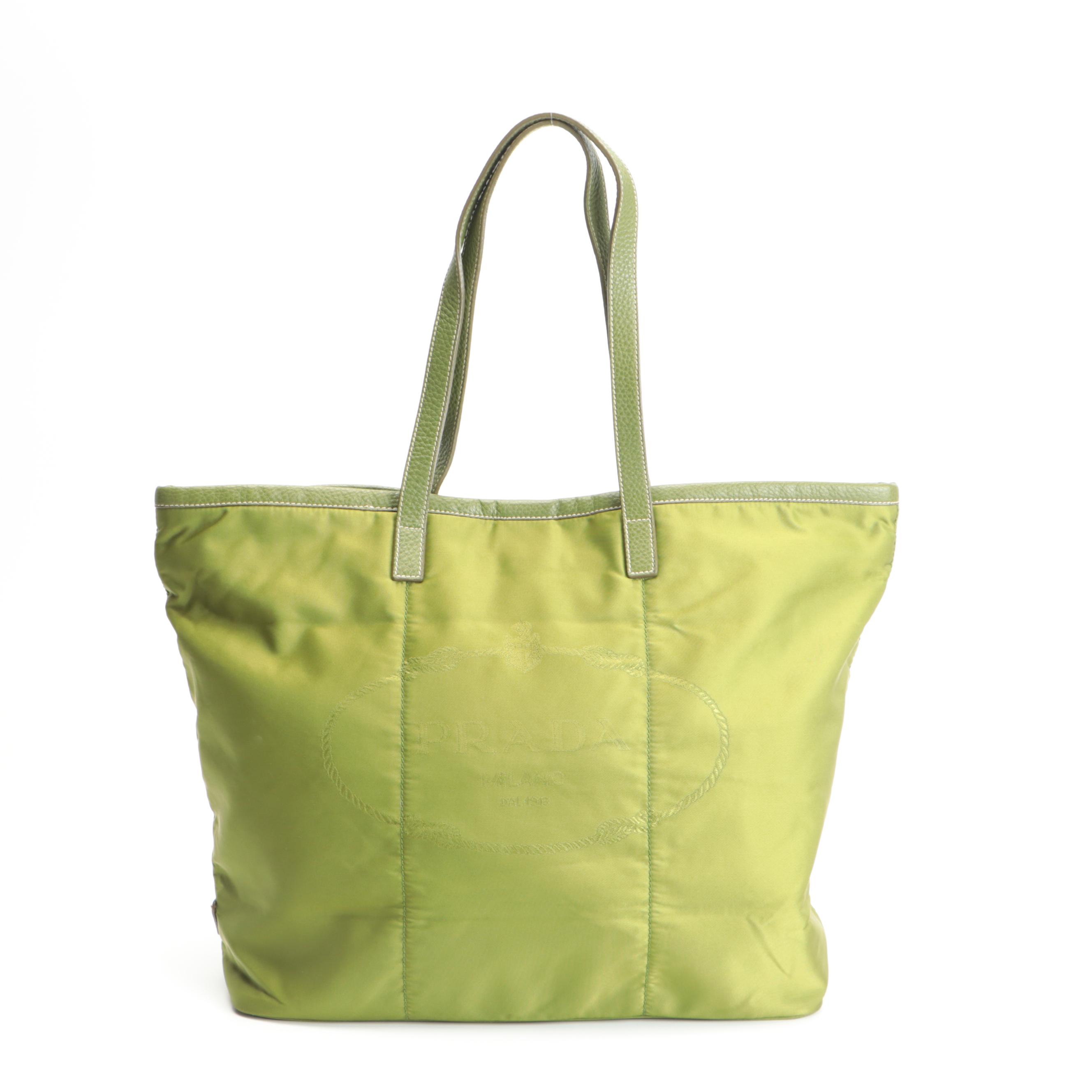 Prada Tessuto Nylon Tote in Avocado Green with Daino Leather Trim