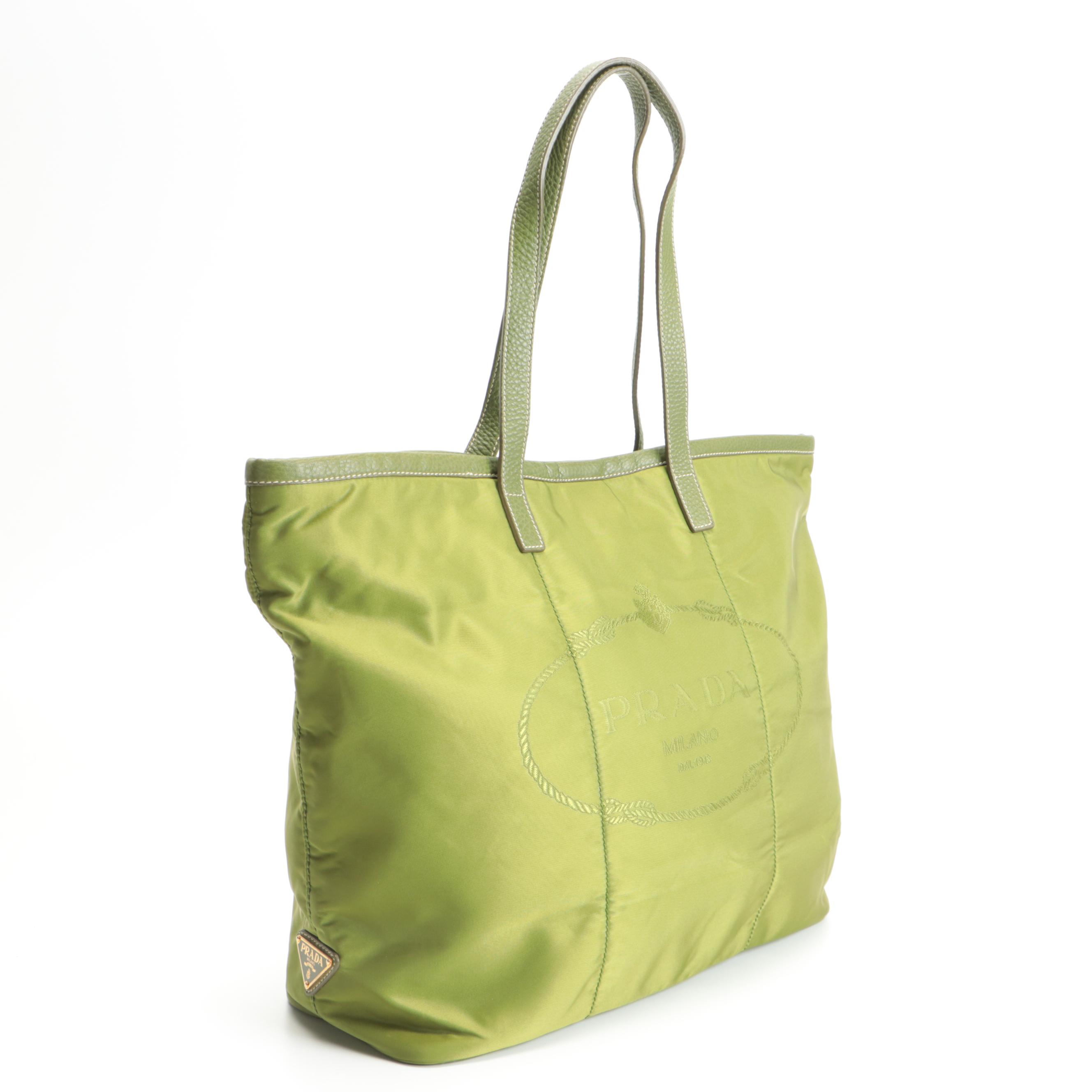 Prada Tessuto Nylon Tote in Avocado Green with Daino Leather Trim