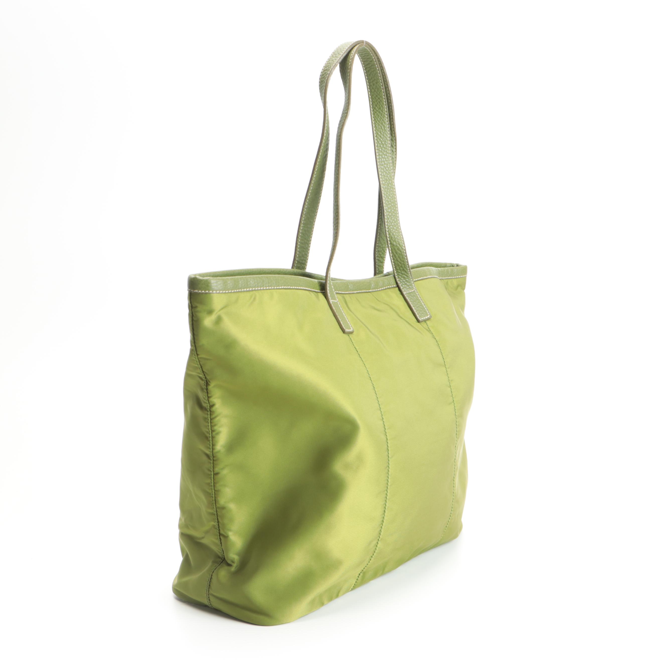 Prada Tessuto Nylon Tote in Avocado Green with Daino Leather Trim
