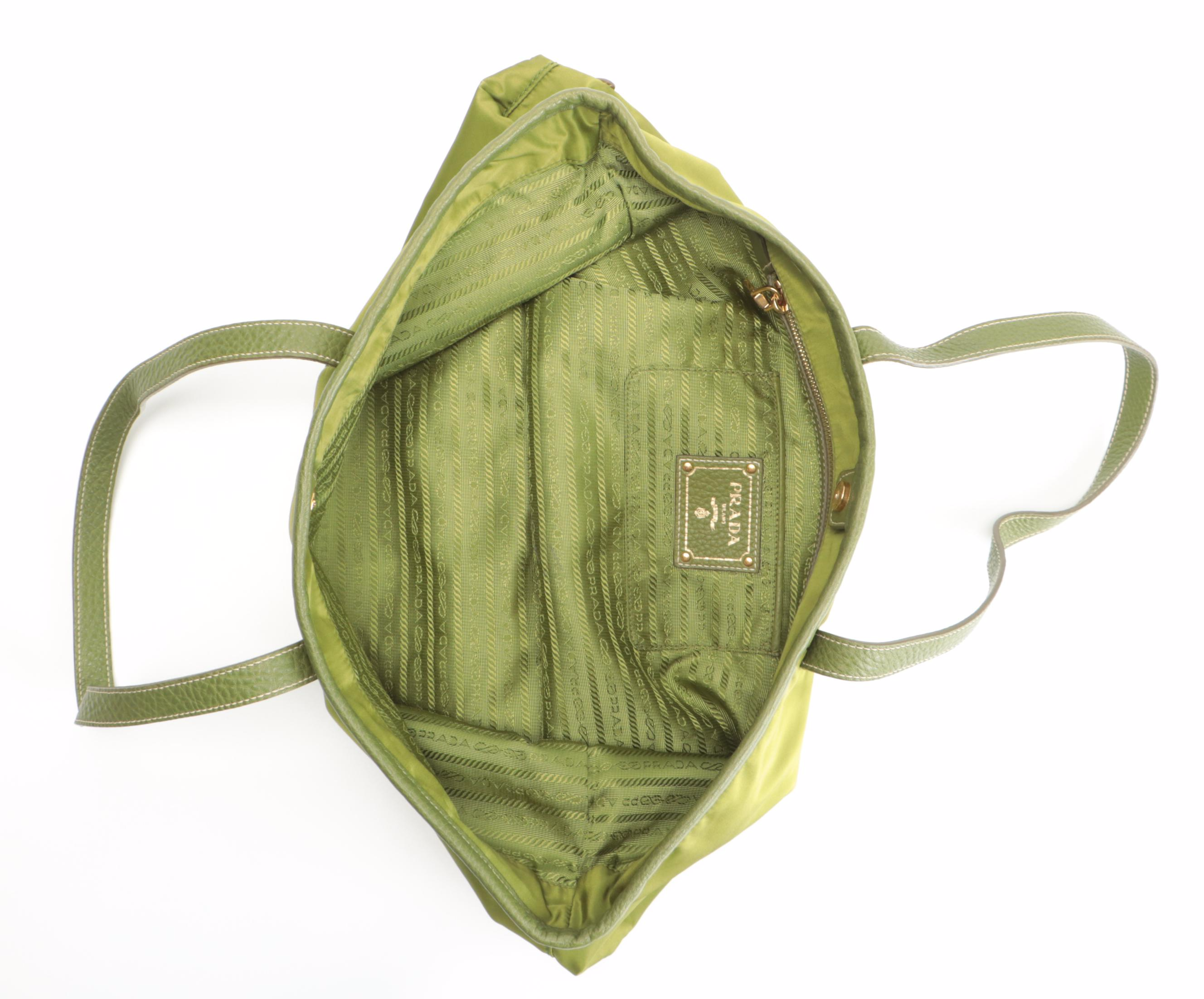 Prada Tessuto Nylon Tote in Avocado Green with Daino Leather Trim