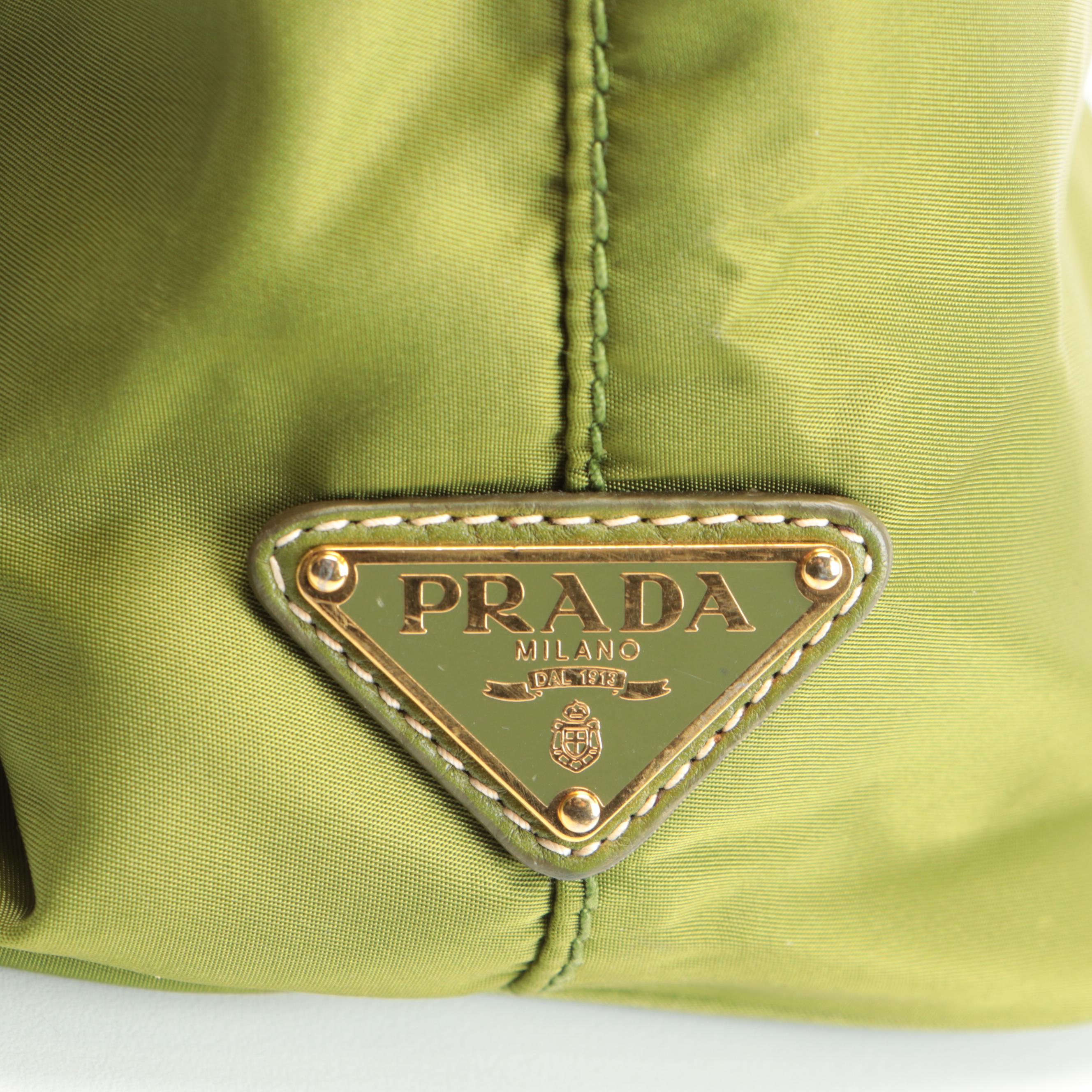 Prada Tessuto Nylon Tote in Avocado Green with Daino Leather Trim