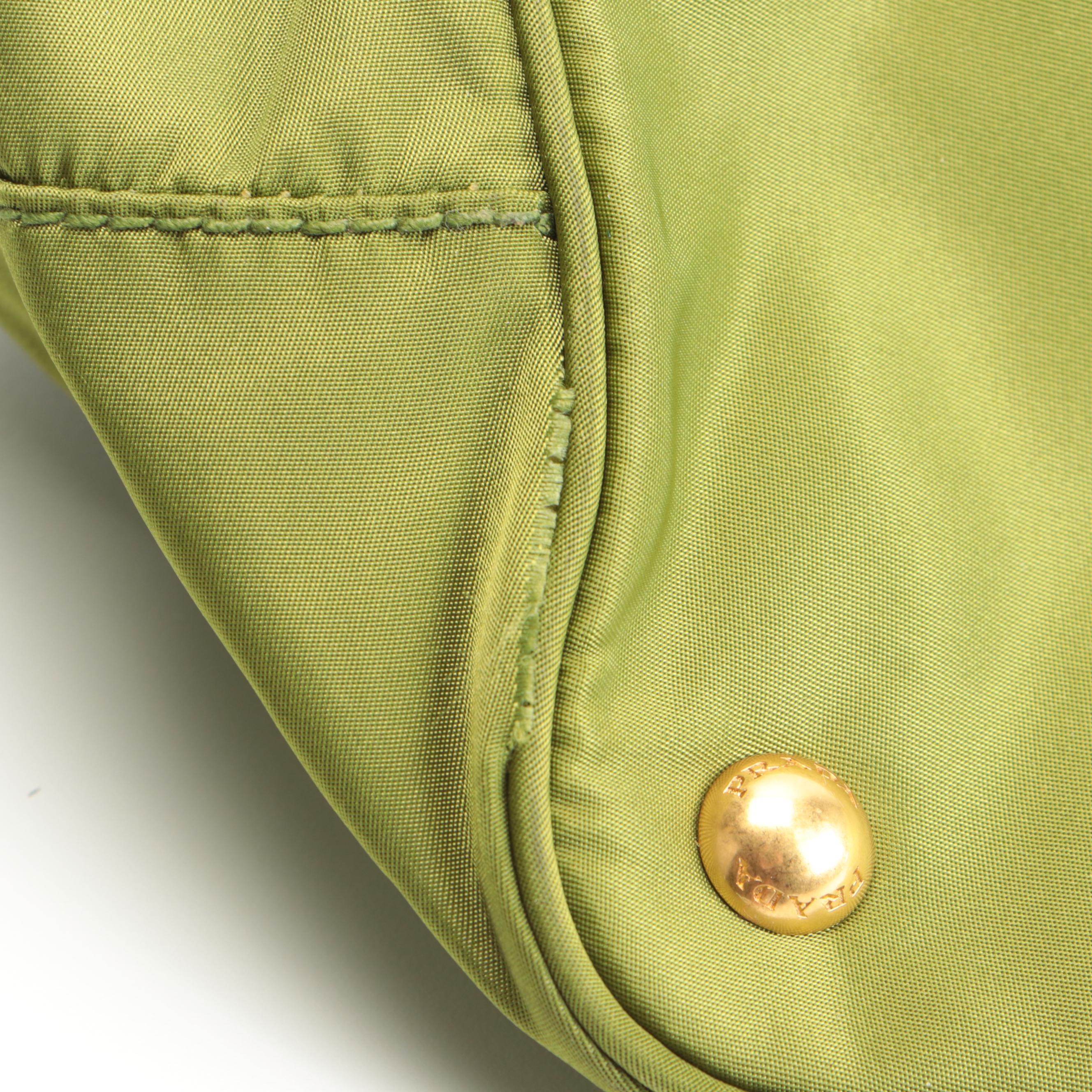 Prada Tessuto Nylon Tote in Avocado Green with Daino Leather Trim