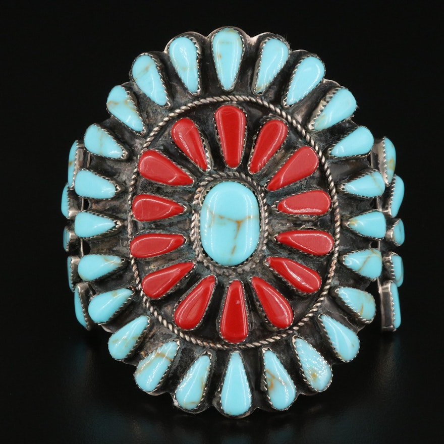 Large Southwestern Style Cuff Set with Faux Turquoise and Faux Coral