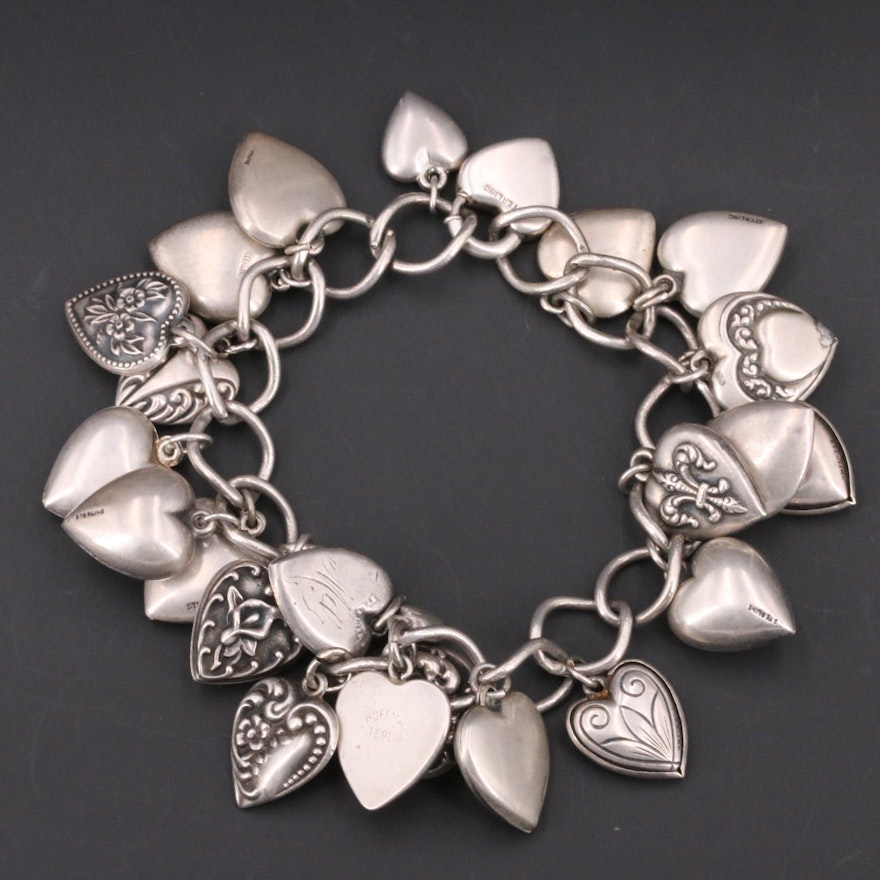 1940s Sterling Silver Heart Charm Bracelet