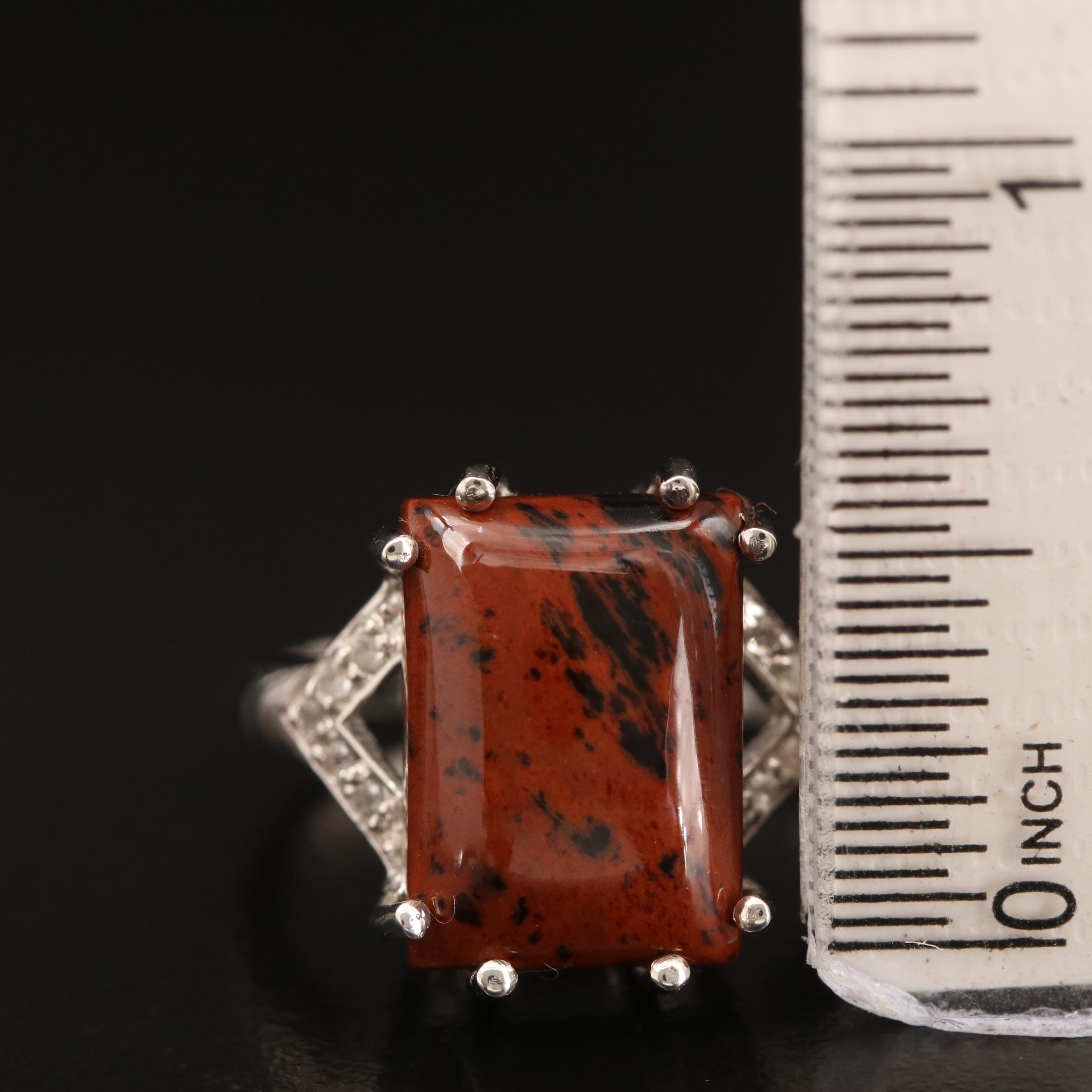 Sterling Rings Including Tiger's Eye Plus Mahogany and Snowflake Obsidian