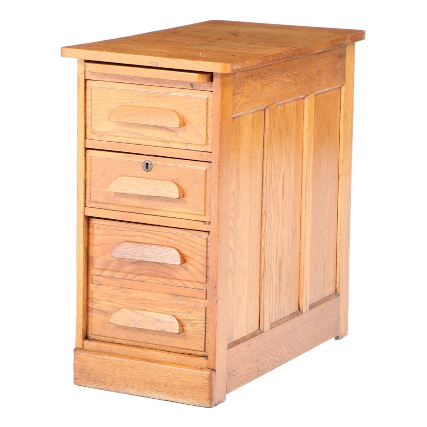 Paneled and Quartersawn Oak Three-Drawer Cabinet, Early 20th Century and Adapted