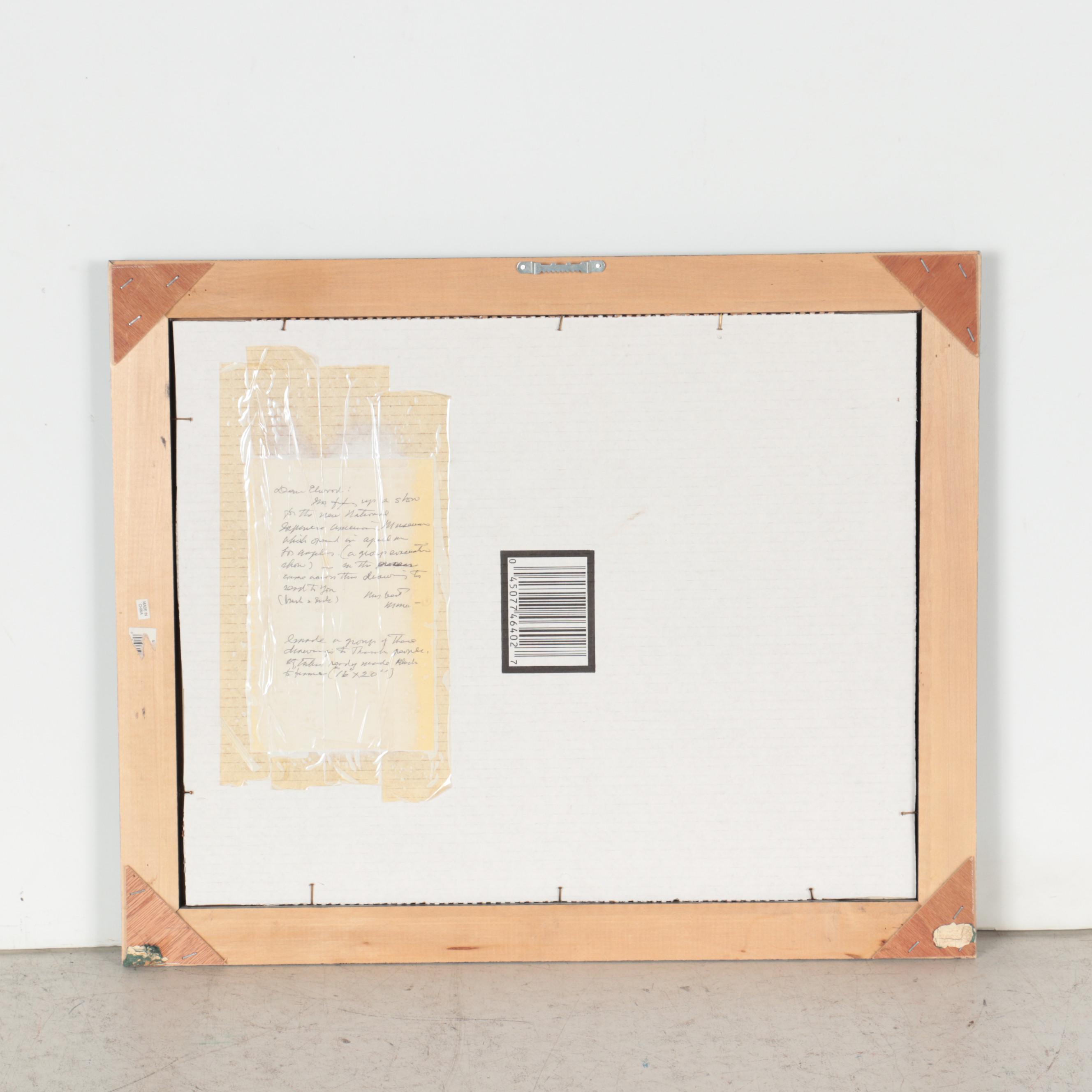 Miné Okubo Ink Wash Drawing of Woman with Cat, Circa 1970