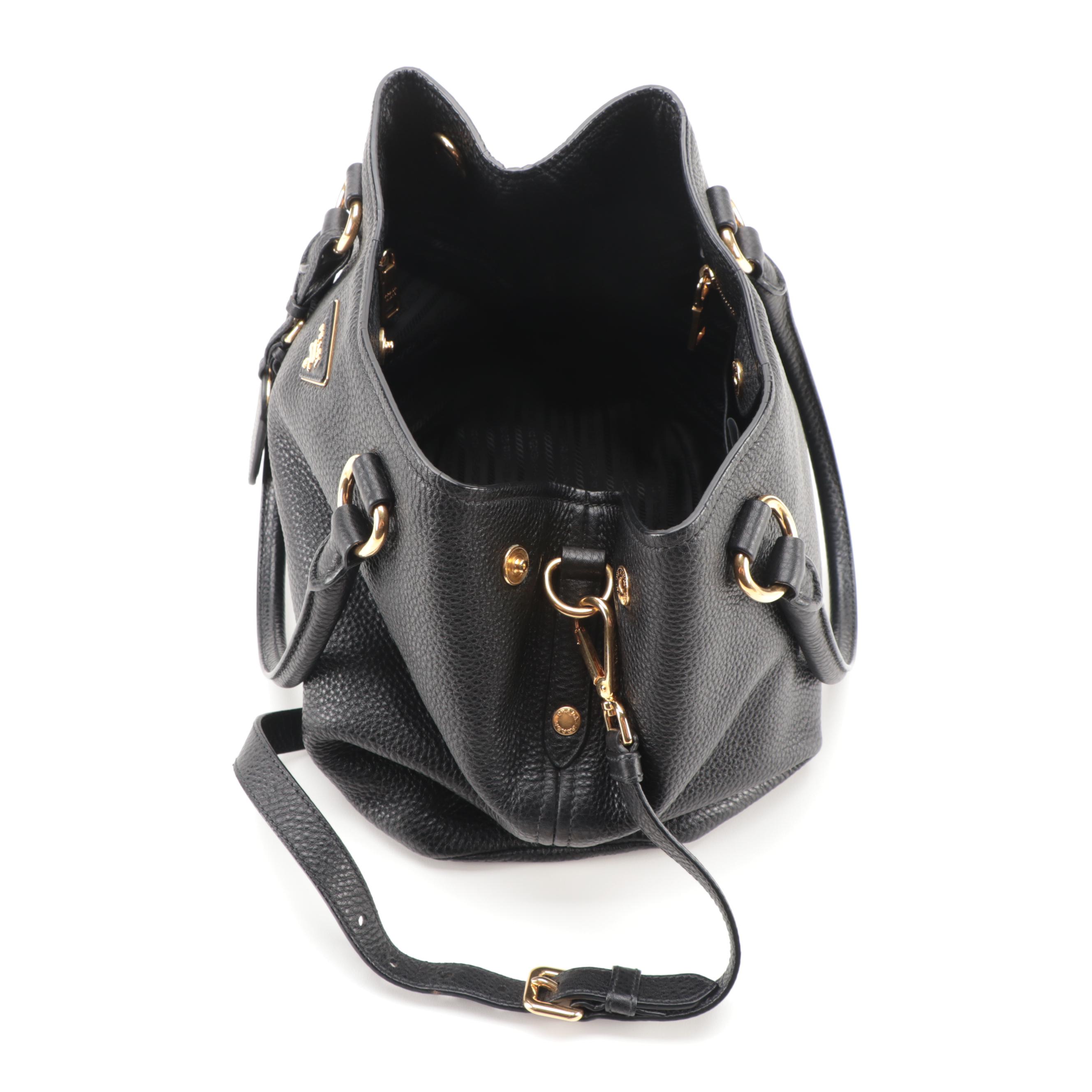 Prada Black Vitello Daino Leather Two-Way Bag