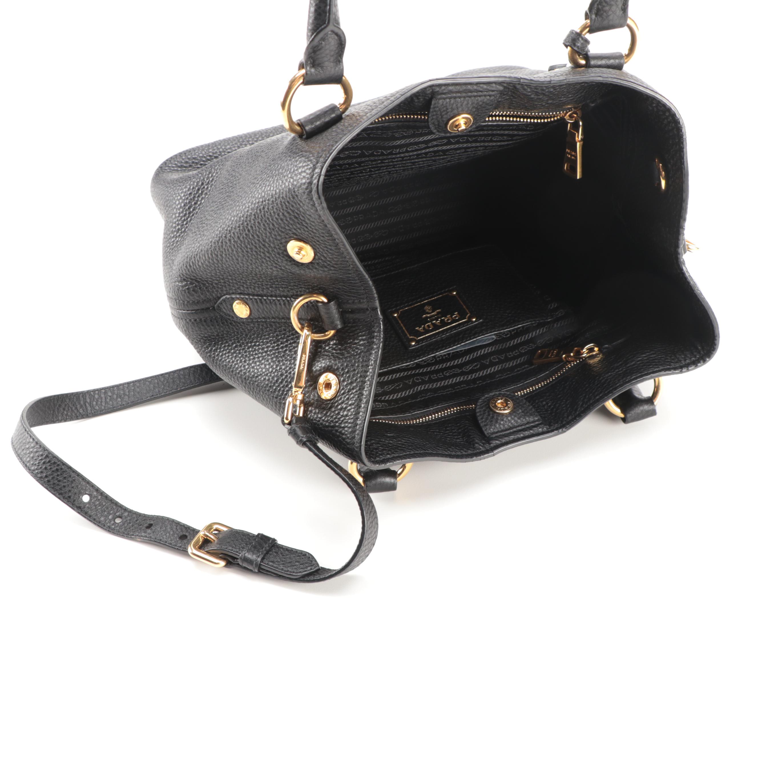 Prada Black Vitello Daino Leather Two-Way Bag