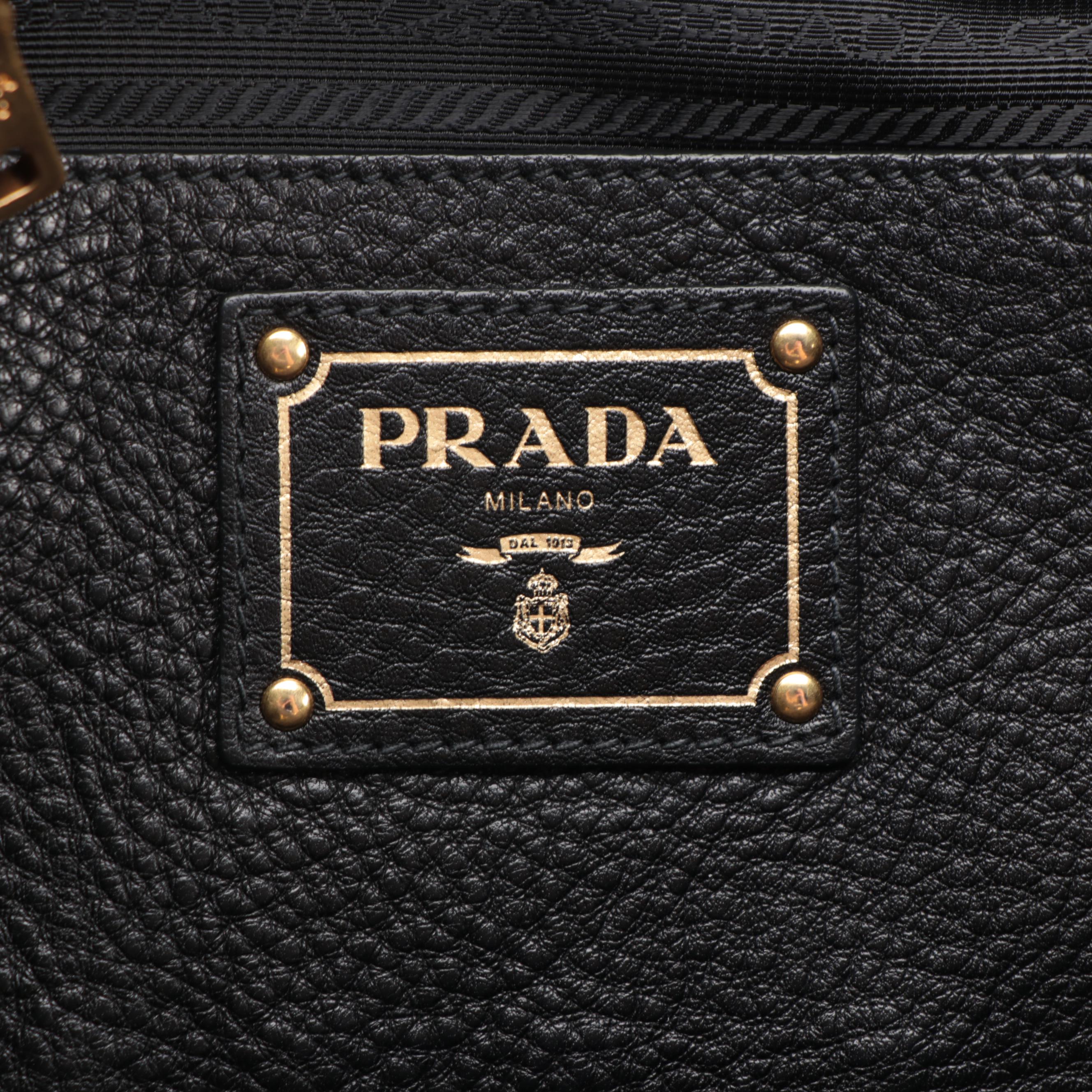 Prada Black Vitello Daino Leather Two-Way Bag