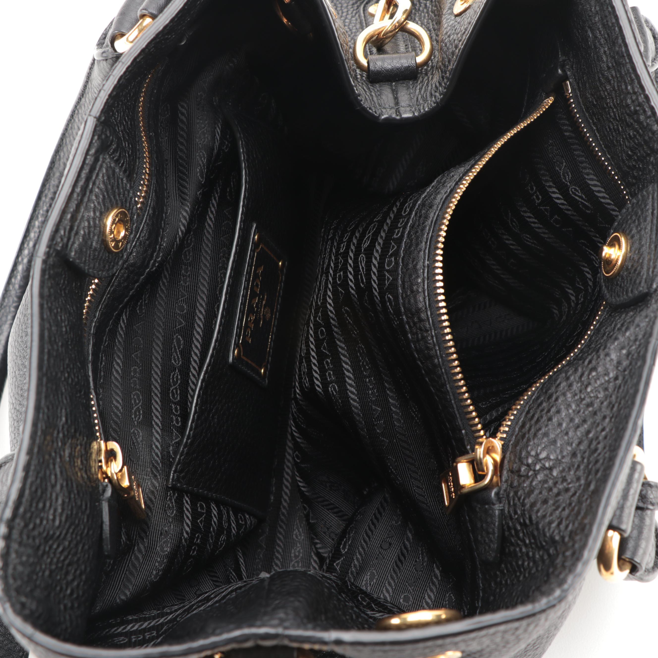 Prada Black Vitello Daino Leather Two-Way Bag