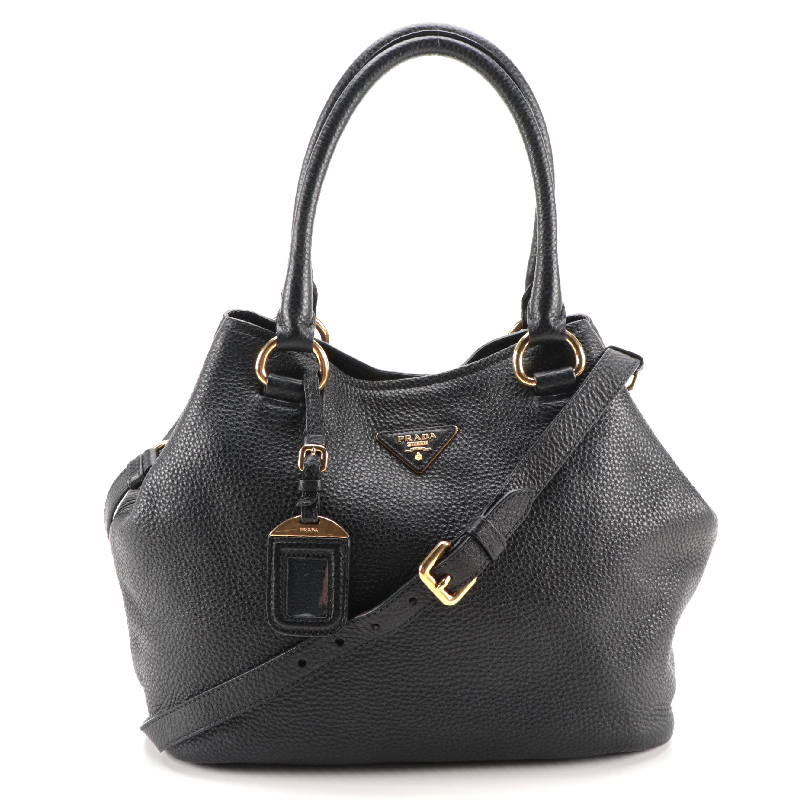 Prada Black Vitello Daino Leather Two-Way Bag