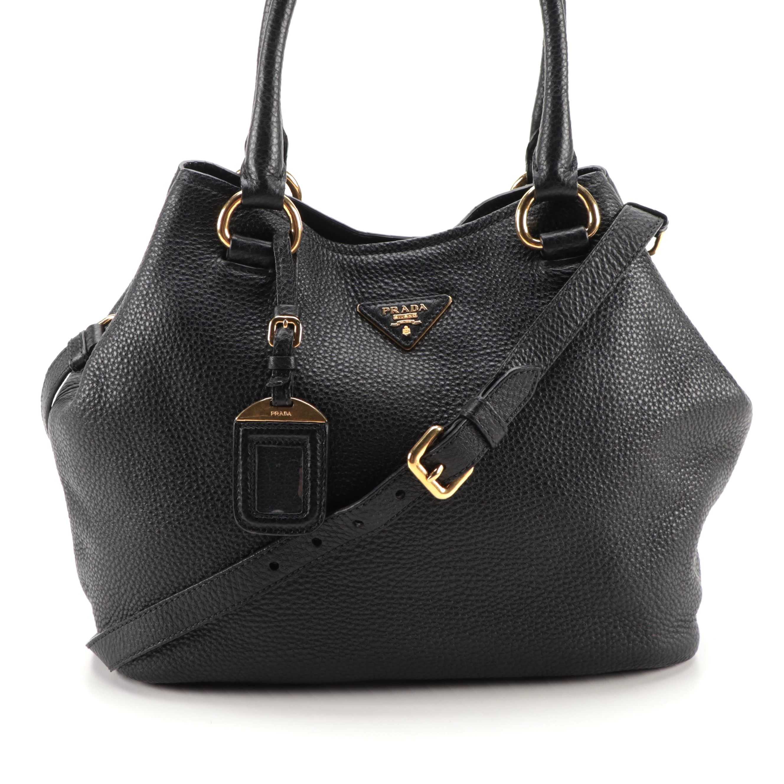 Prada Black Vitello Daino Leather Two-Way Bag