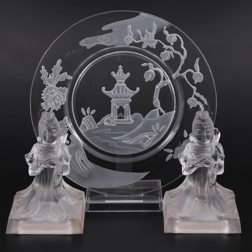 Virginia B. Evans for Imperial Glass Cathay Crystal Tray and Bookends
