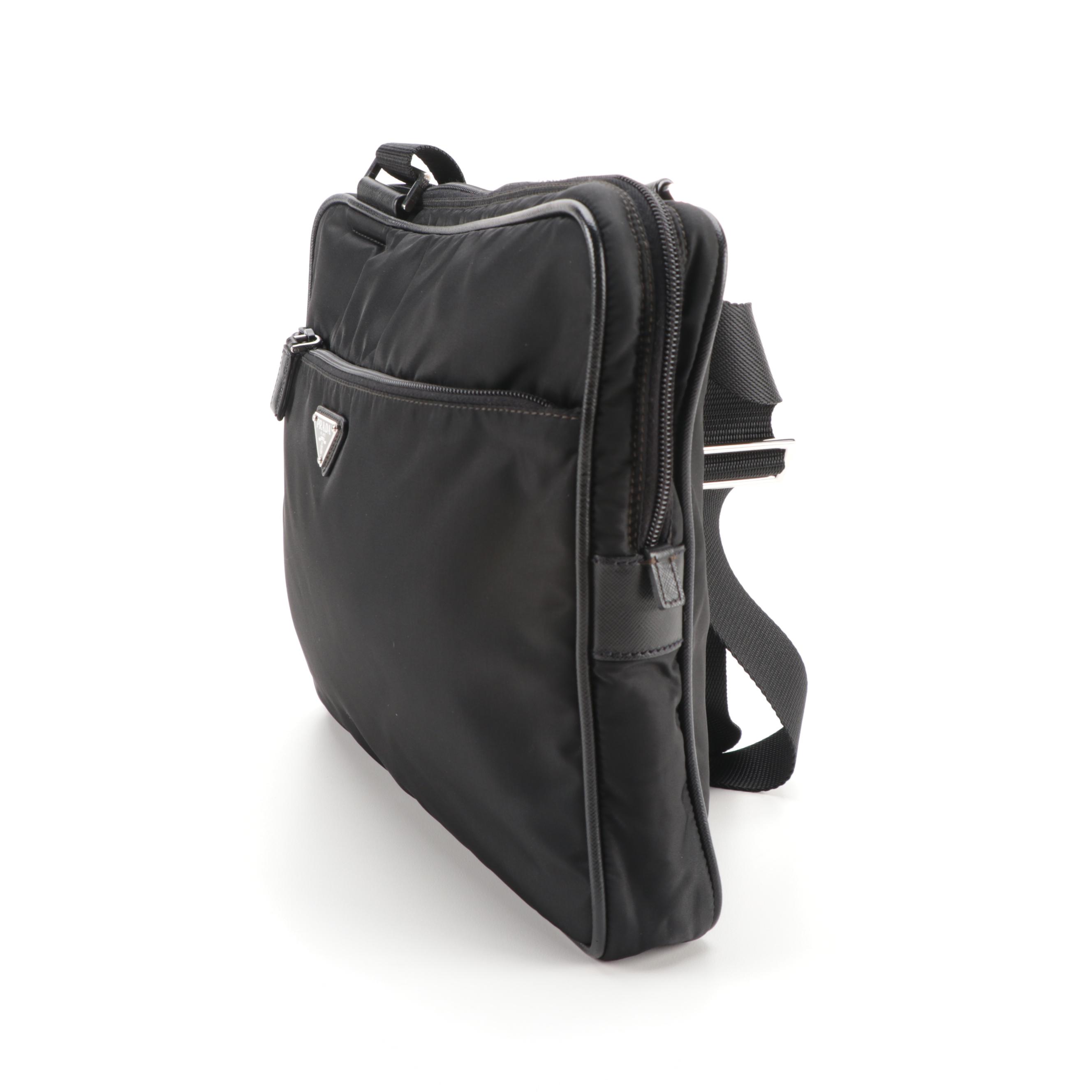 Prada Shoulder Bag in Black Nylon with Saffiano Leather Trim