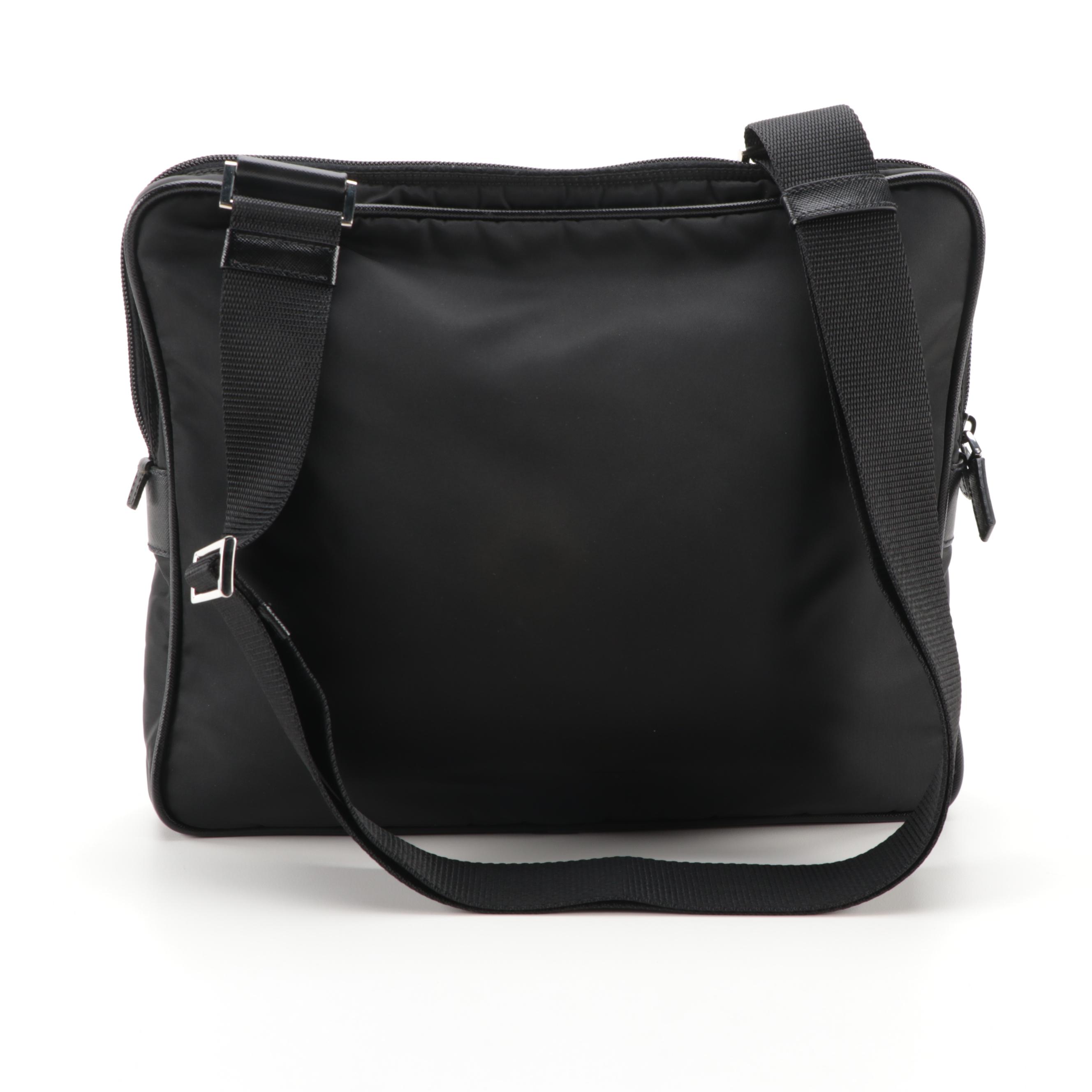 Prada Shoulder Bag in Black Nylon with Saffiano Leather Trim