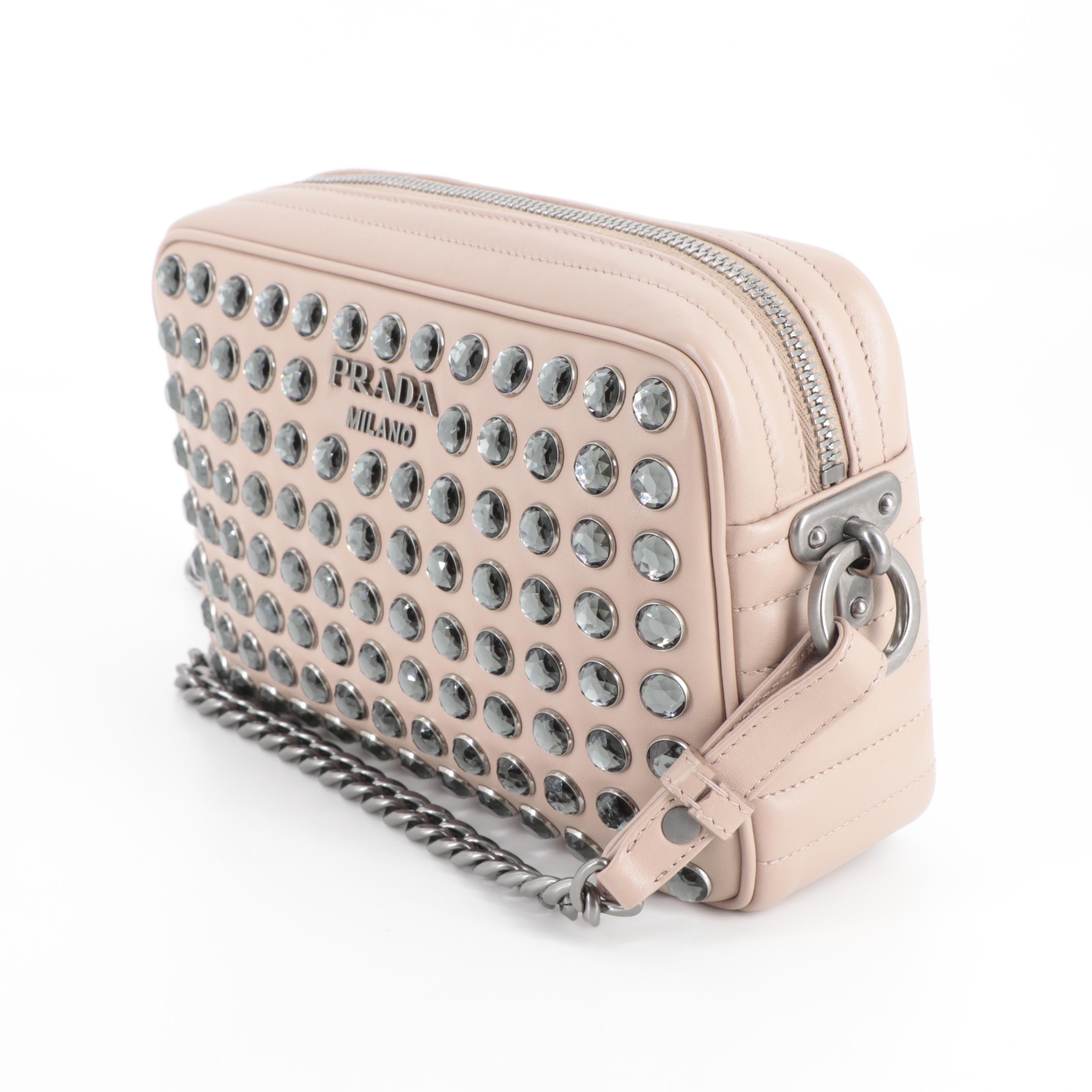 Prada Embellished Blush Leather Shoulder Bag