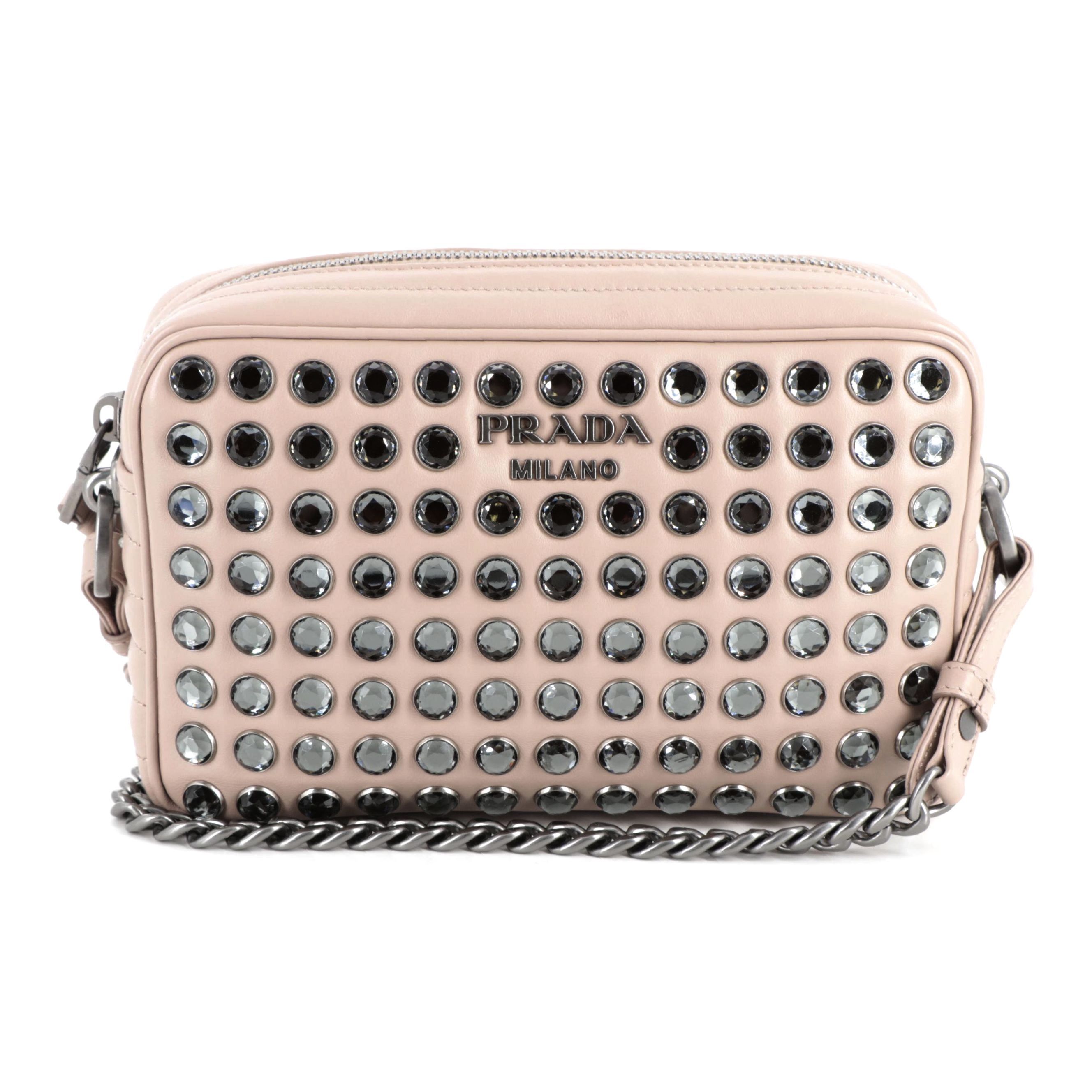 Prada Embellished Blush Leather Shoulder Bag
