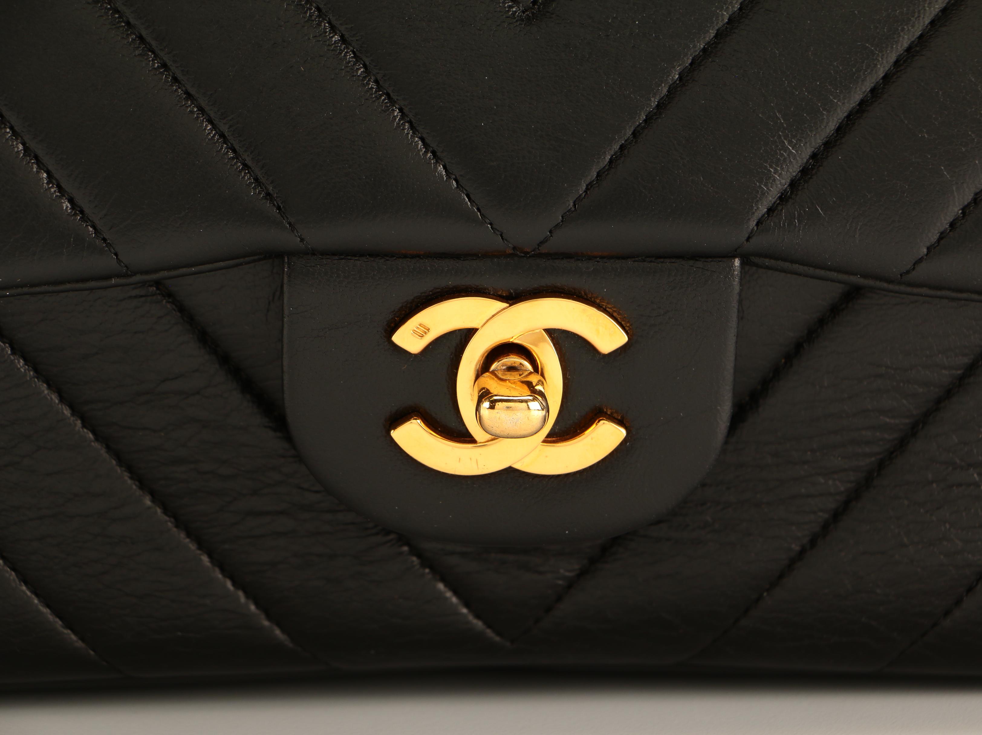 Chanel Chevron Quilted Classic Medium Double Flap Bag in Black Lambskin Leather