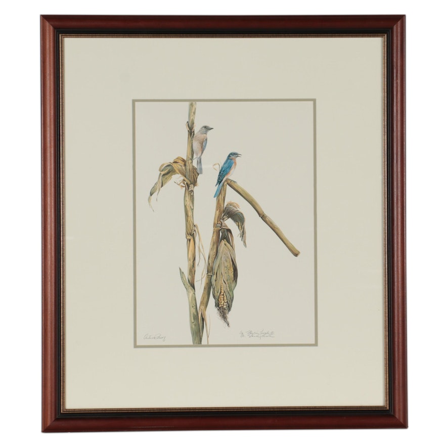 W. Stanley Proctor Offset Lithograph of Bluebirds, Late 20th Century