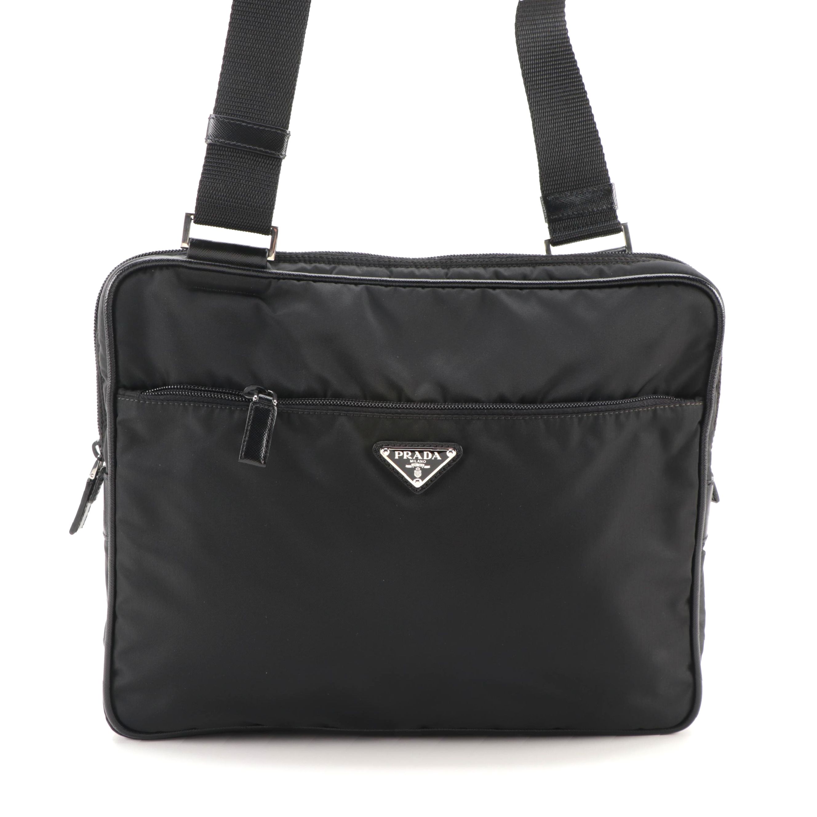 Prada Shoulder Bag in Black Nylon with Saffiano Leather Trim