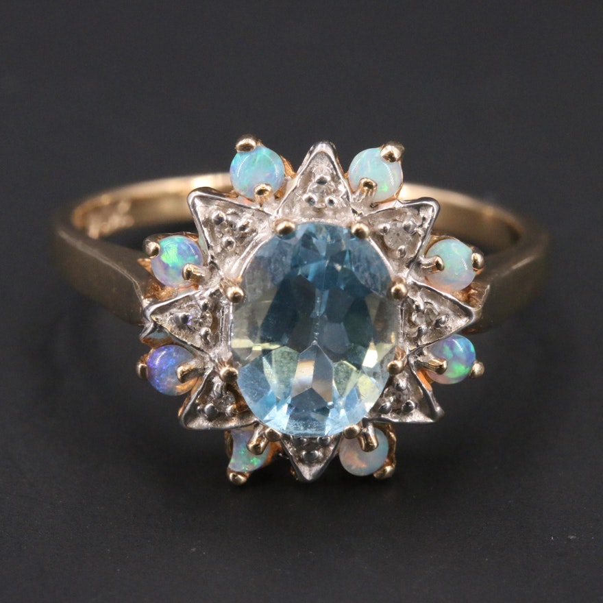 10K Topaz, Opal and Diamond Ring