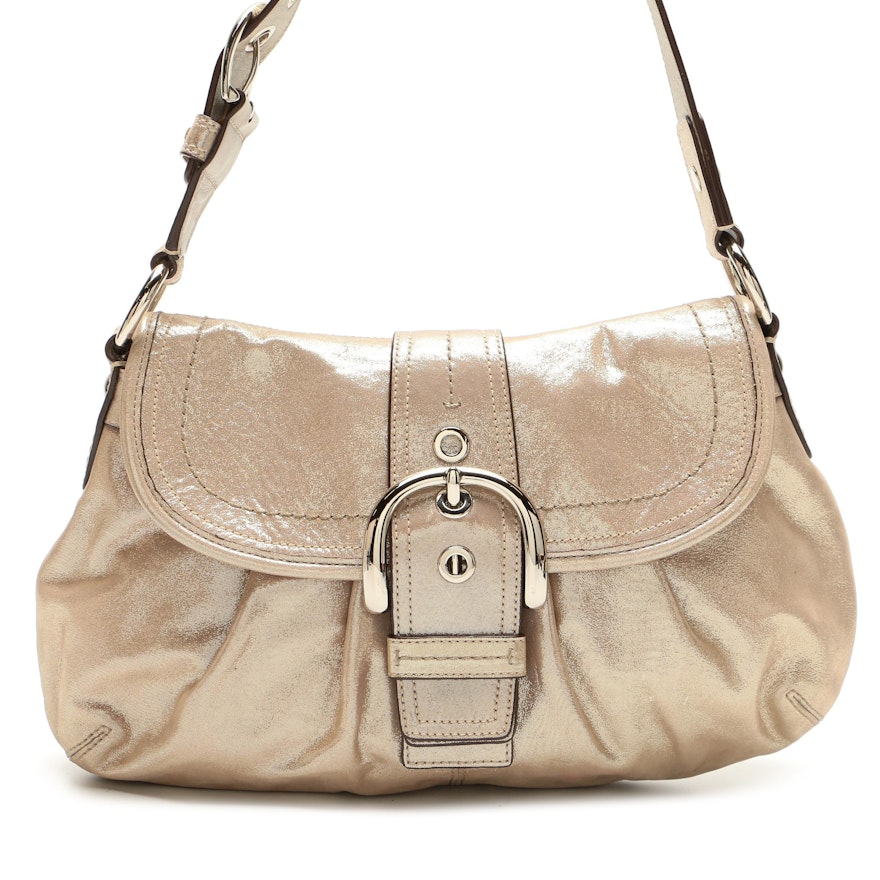 Coach Soho Buckle Front Flap Shoulder Bag in Gold Shimmer Leather