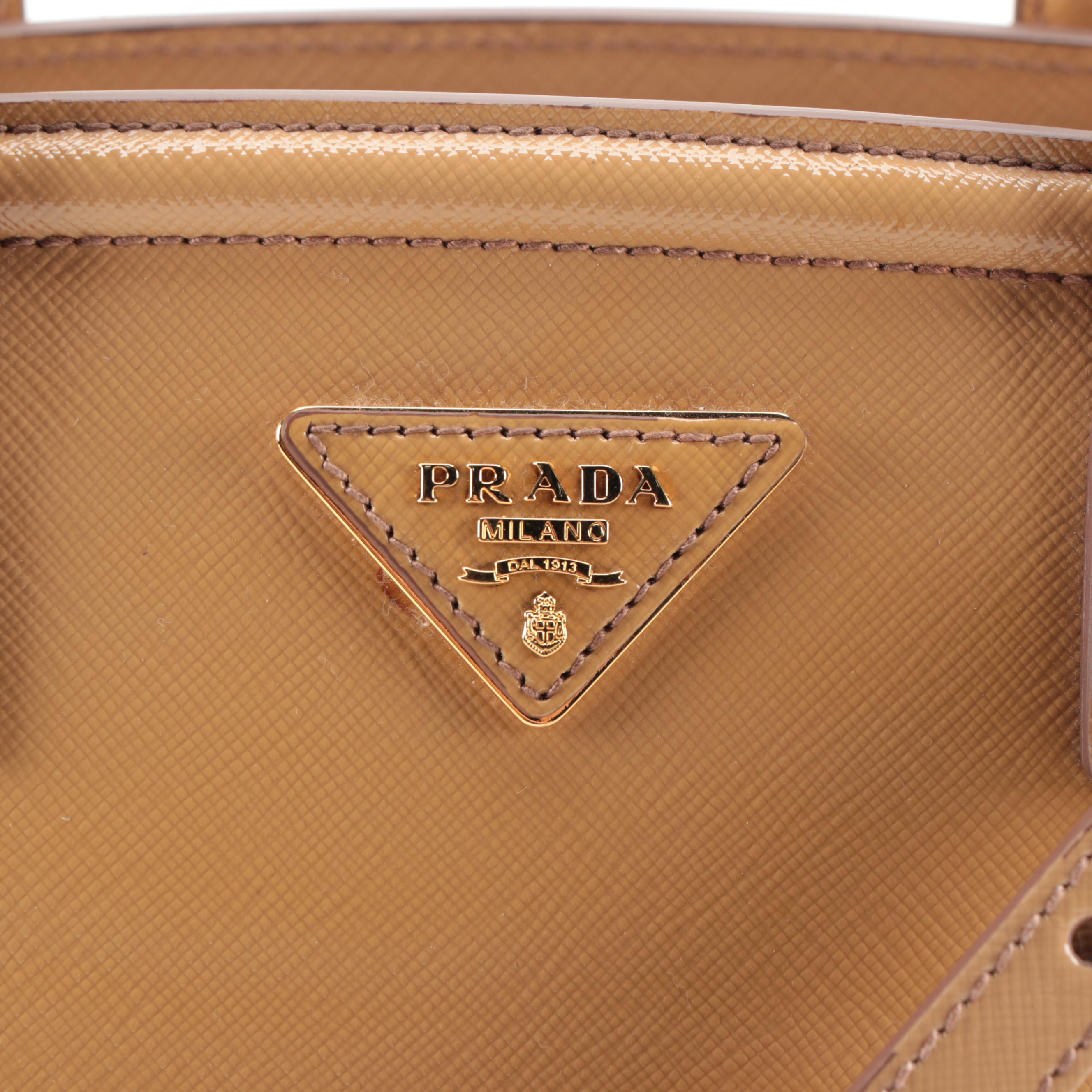 Prada Tan Saffiano Patent Leather Two-Way Tote