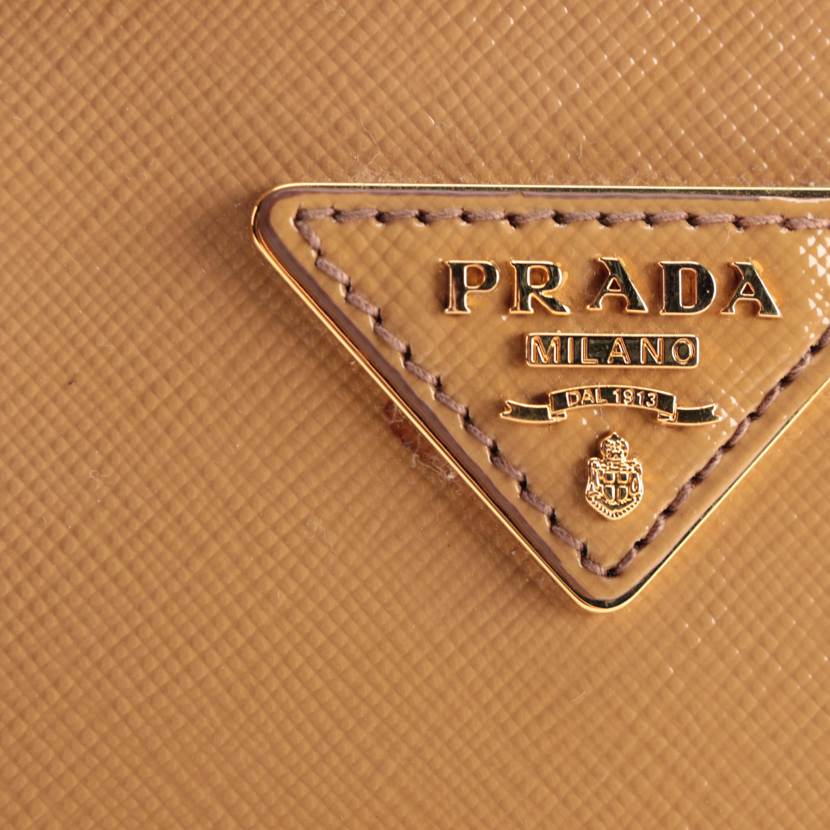 Prada Tan Saffiano Patent Leather Two-Way Tote