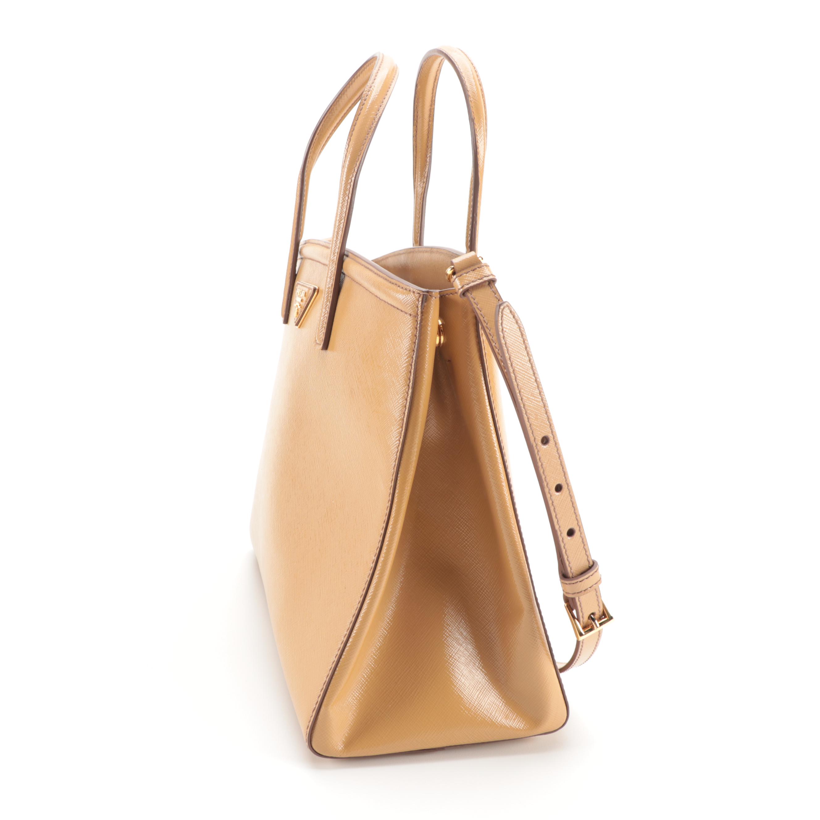 Prada Tan Saffiano Patent Leather Two-Way Tote