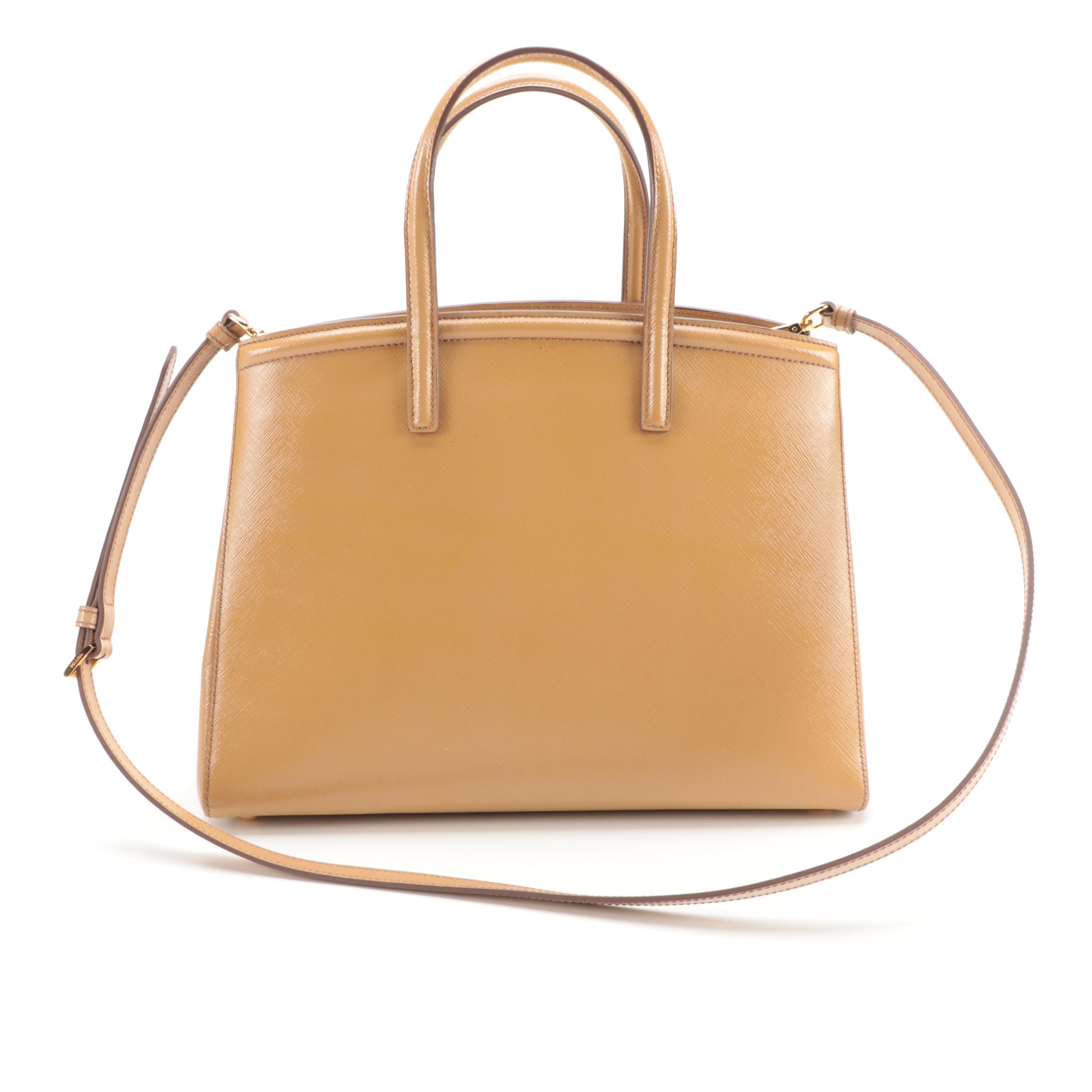 Prada Tan Saffiano Patent Leather Two-Way Tote