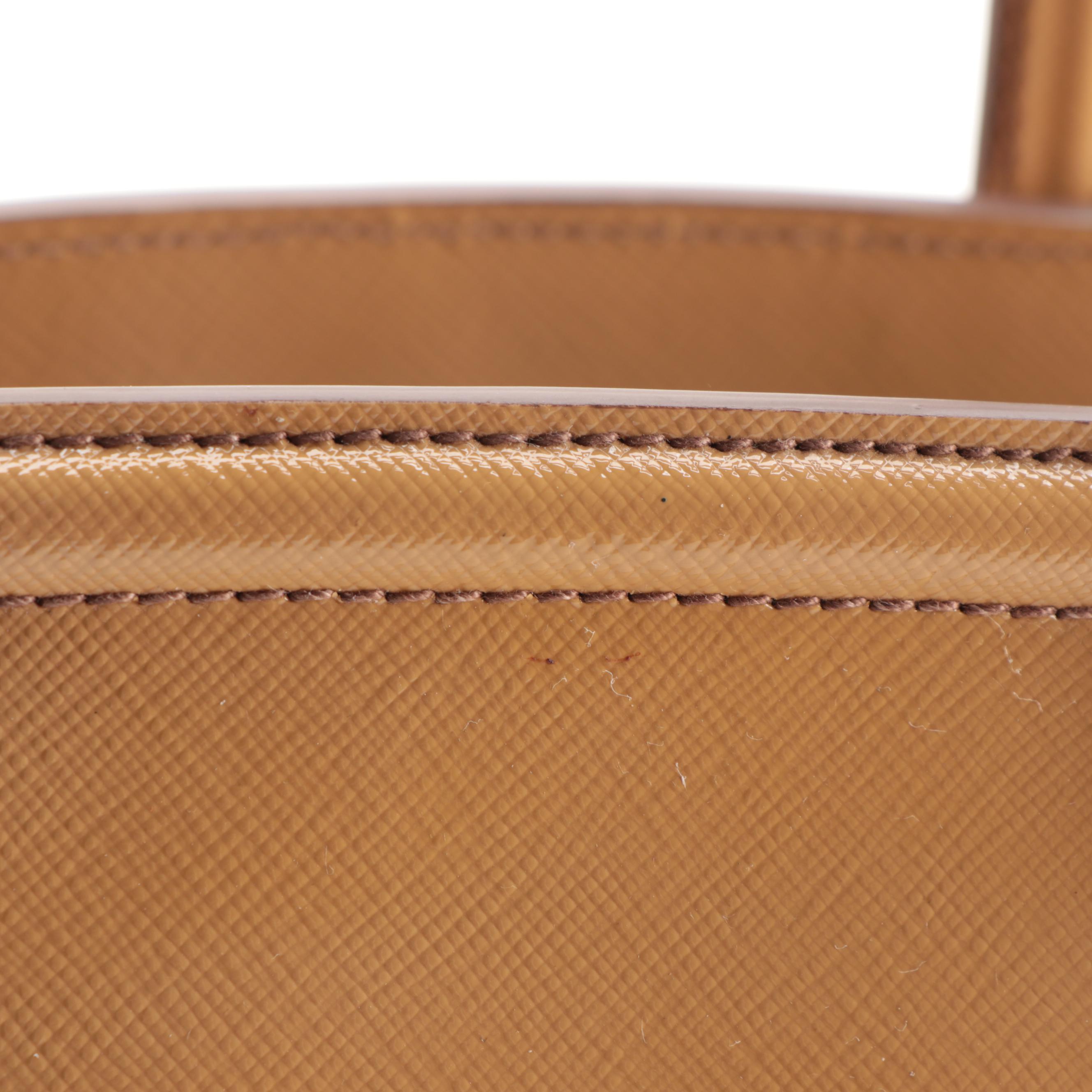Prada Tan Saffiano Patent Leather Two-Way Tote