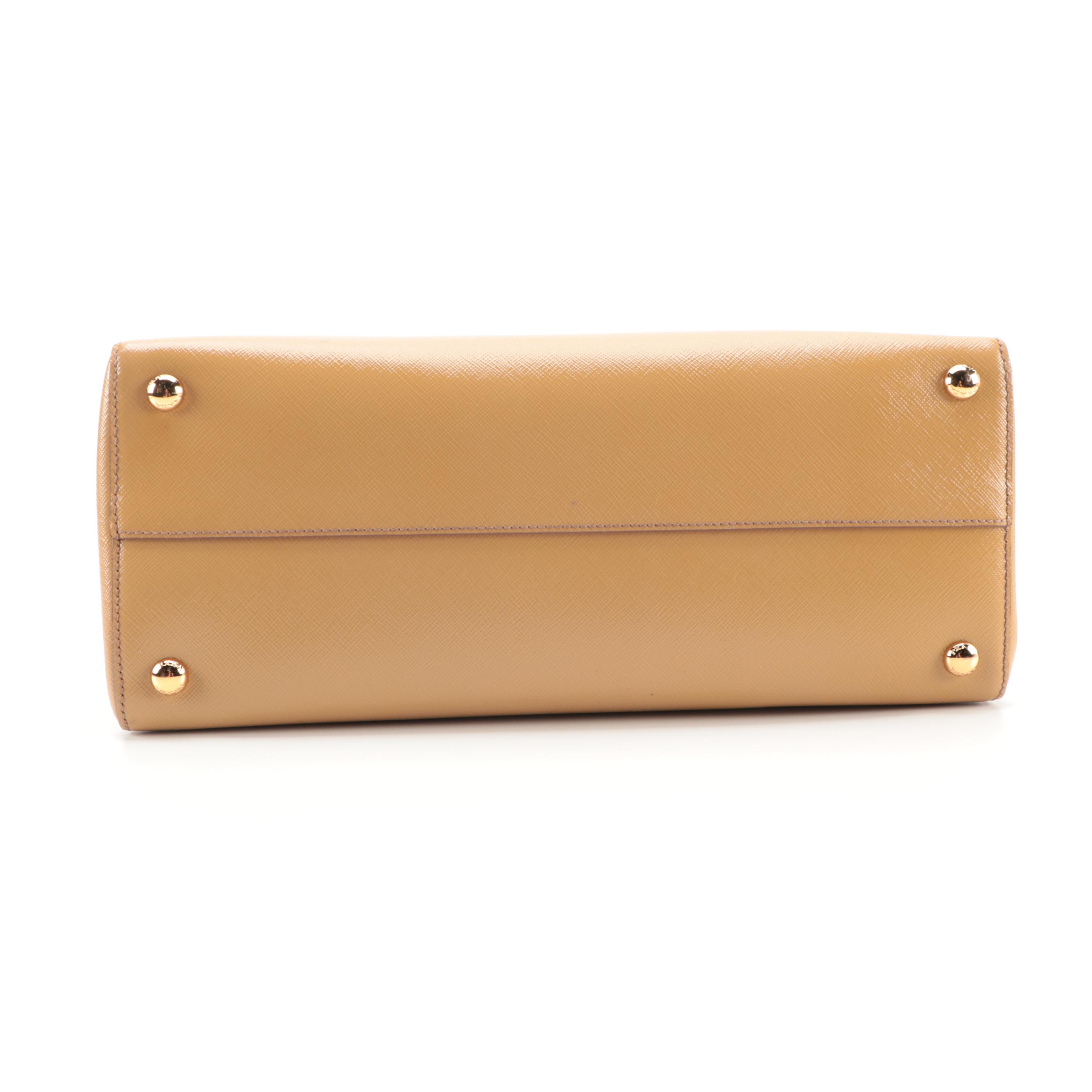 Prada Tan Saffiano Patent Leather Two-Way Tote