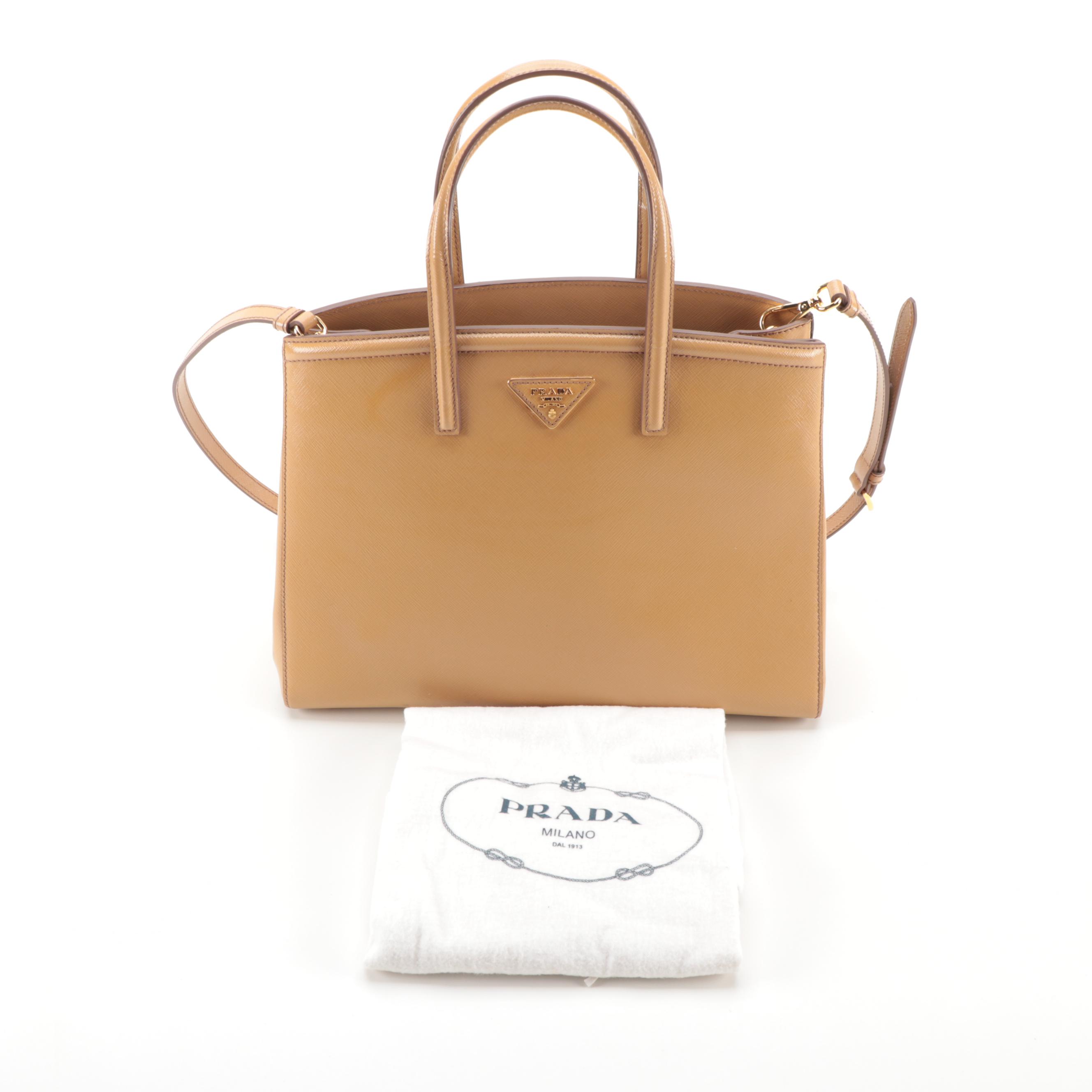 Prada Tan Saffiano Patent Leather Two-Way Tote