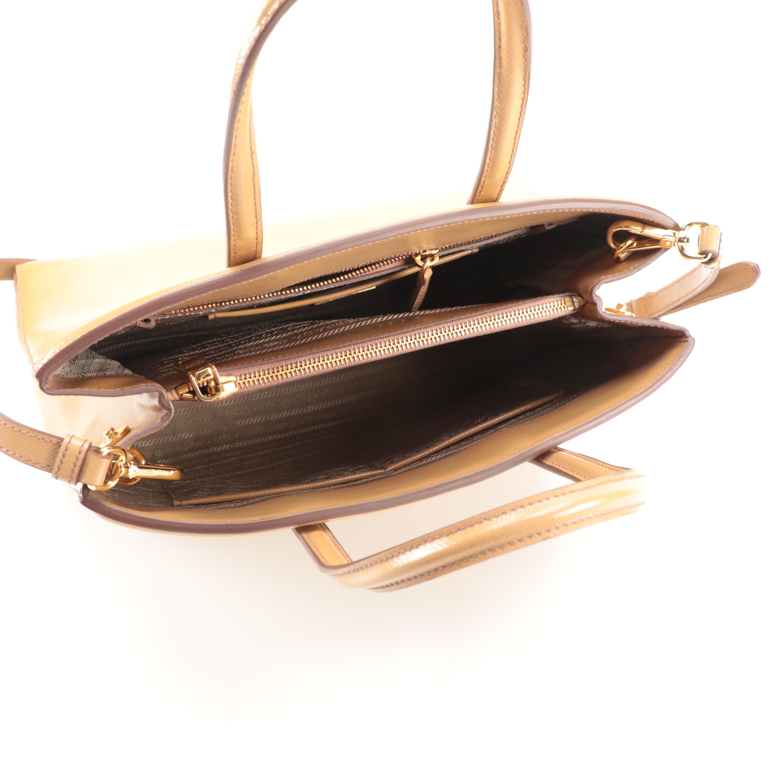 Prada Tan Saffiano Patent Leather Two-Way Tote