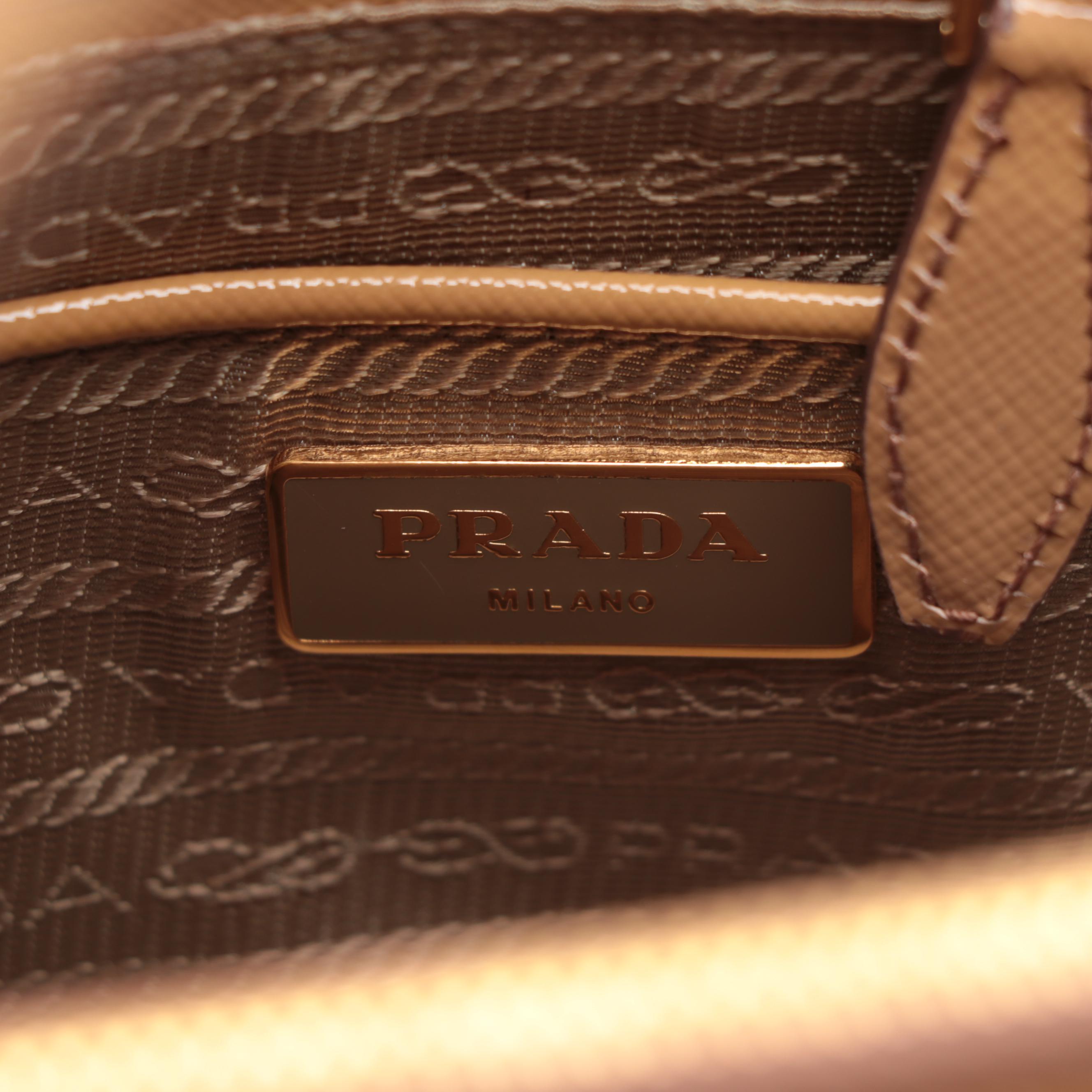 Prada Tan Saffiano Patent Leather Two-Way Tote