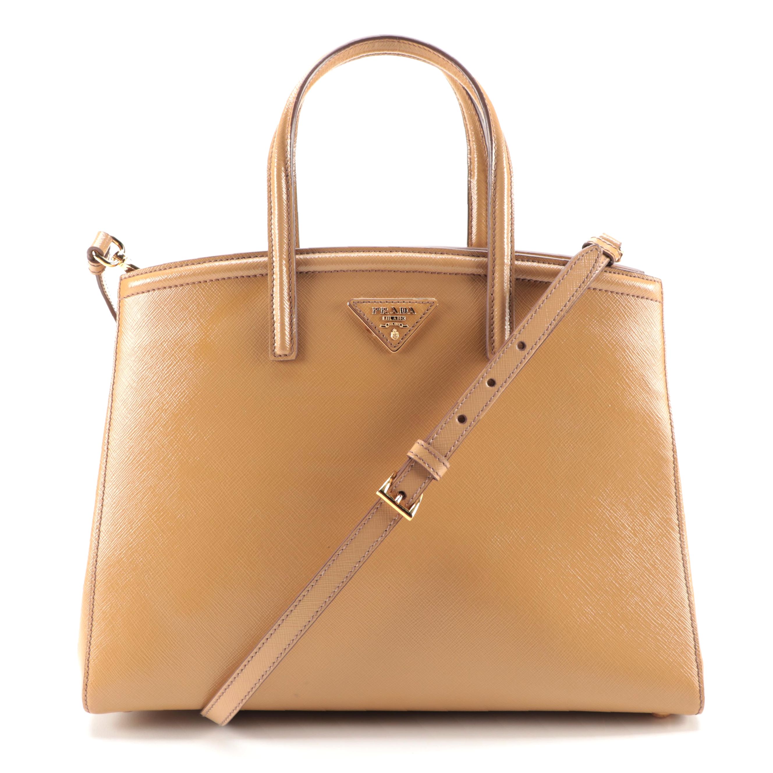 Prada Tan Saffiano Patent Leather Two-Way Tote