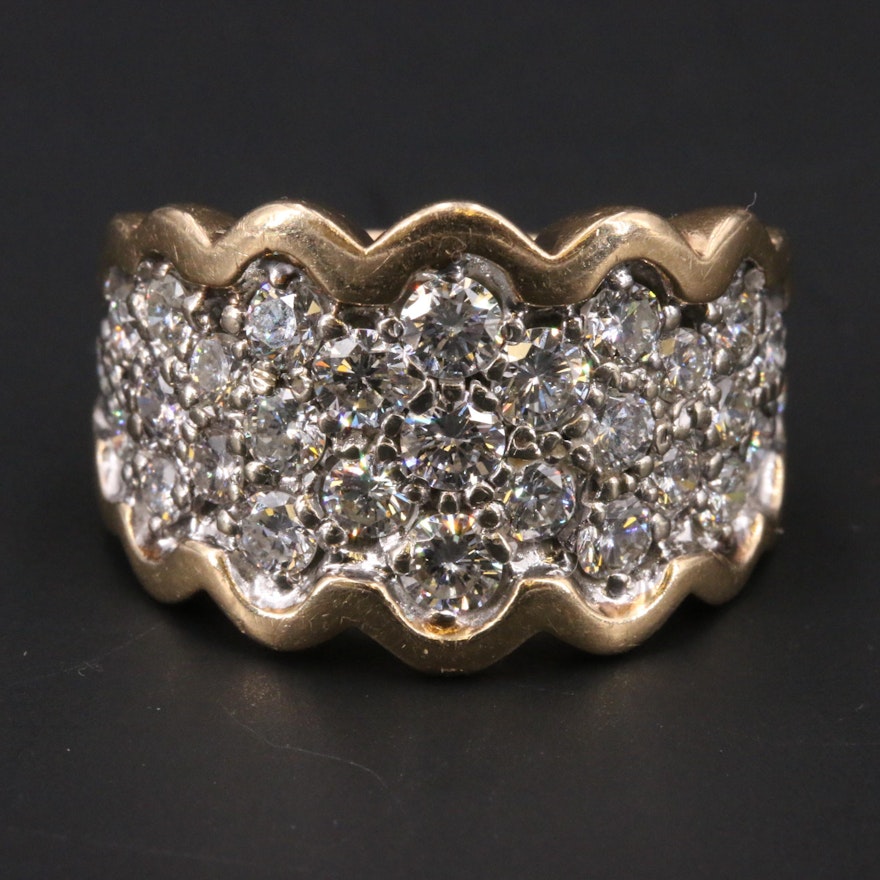 14K Two-Tone 1.47 CTW Diamond Cluster Band with Scalloped Edge