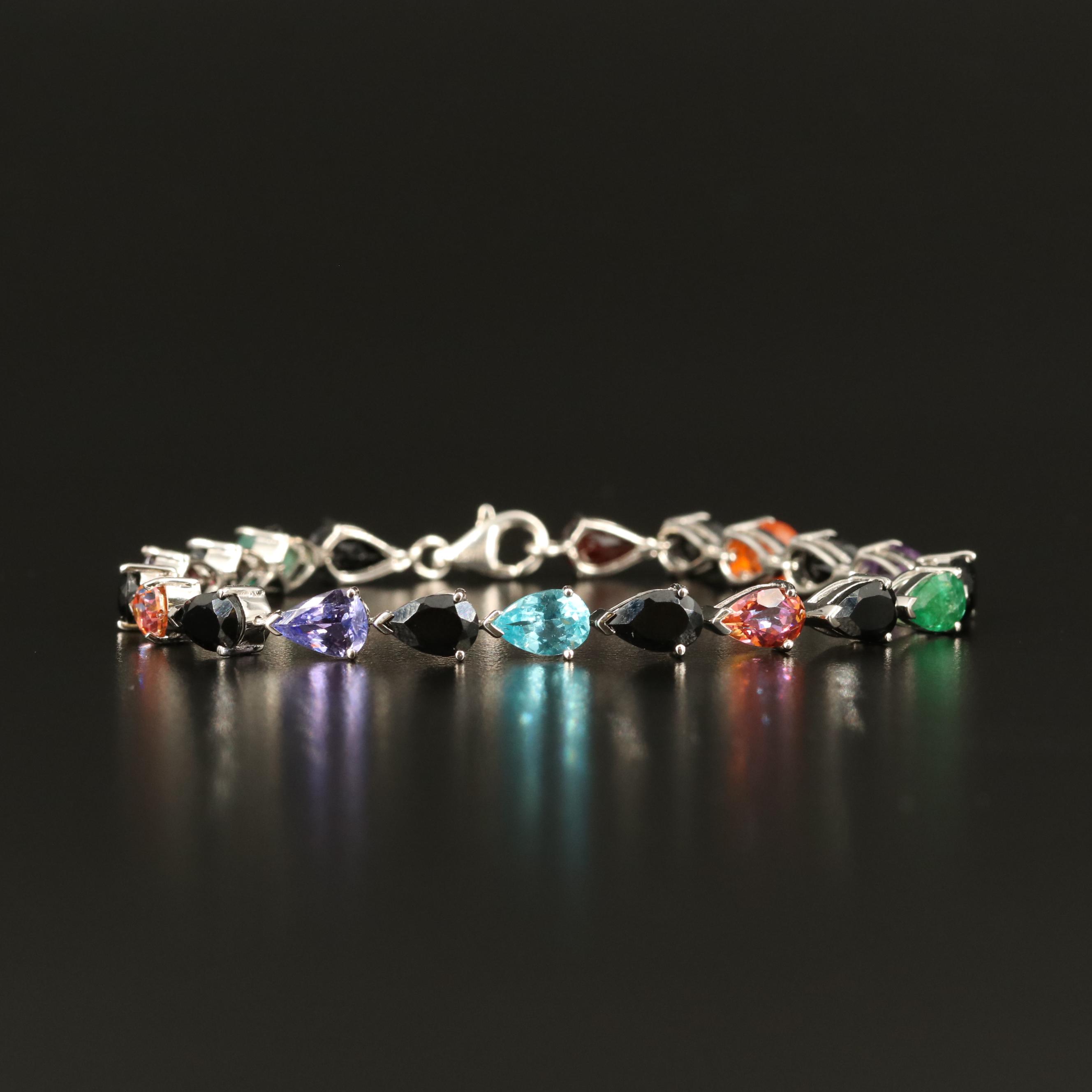 Sterling Line Bracelet with Emerald, Fire Opal and Apatite