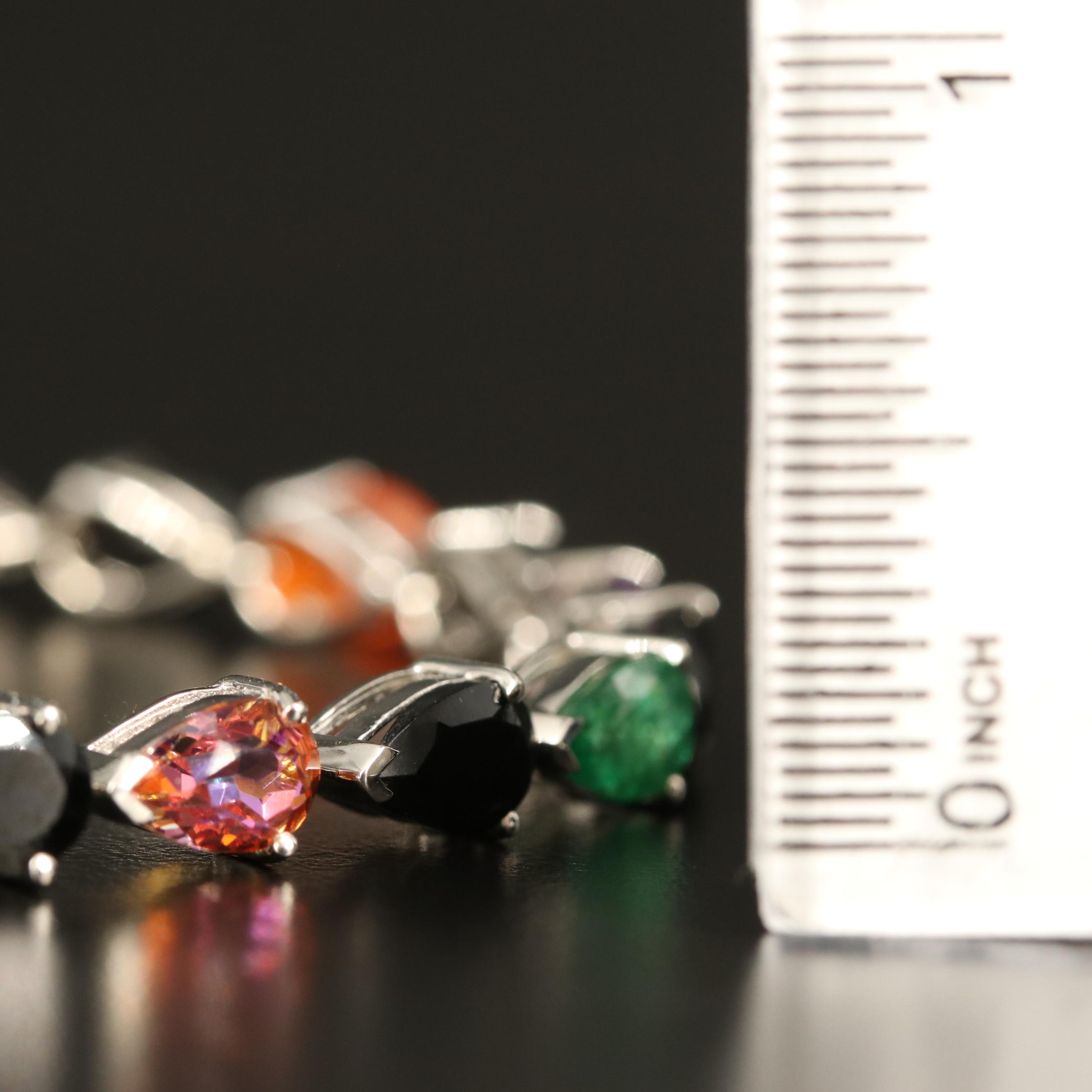 Sterling Line Bracelet with Emerald, Fire Opal and Apatite