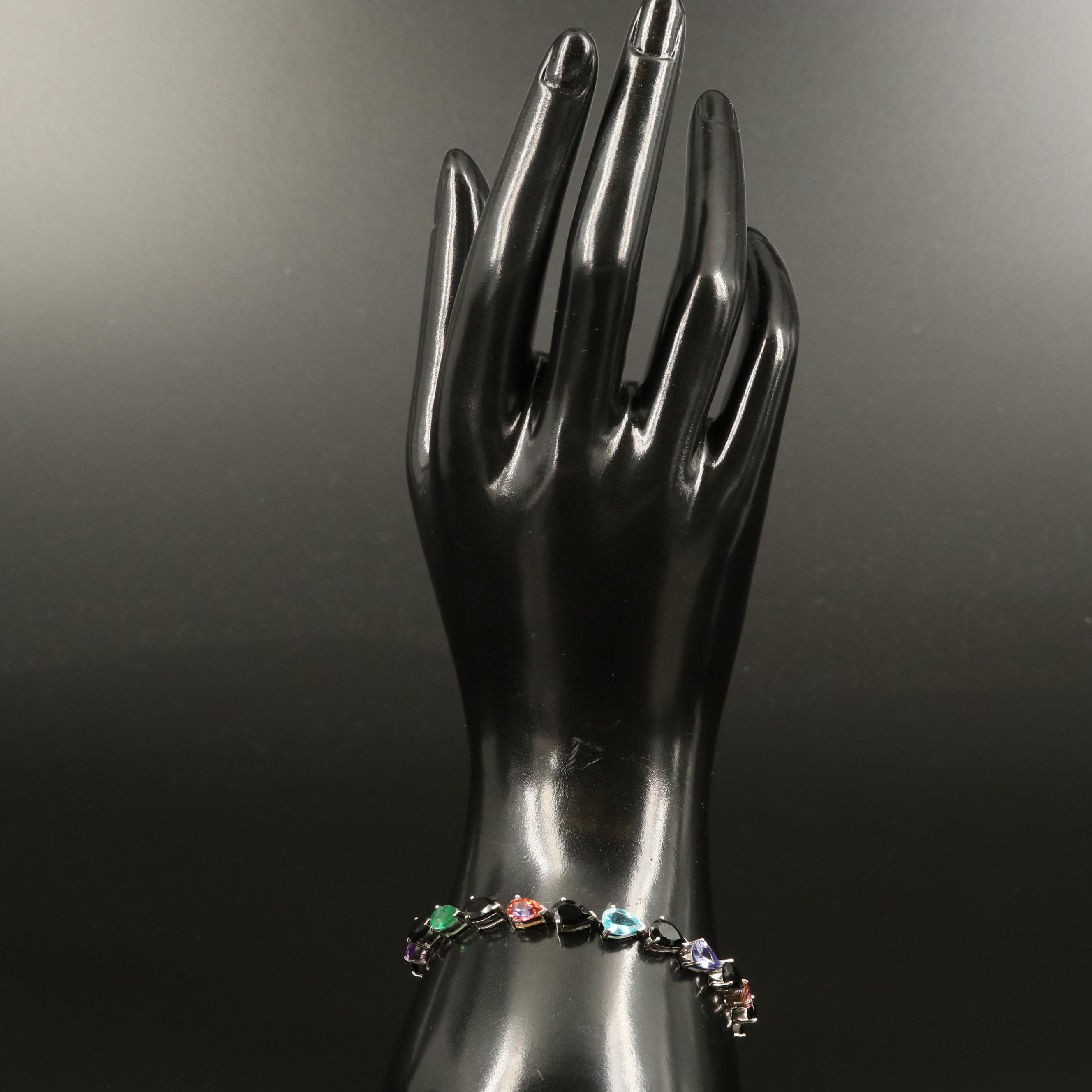 Sterling Line Bracelet with Emerald, Fire Opal and Apatite