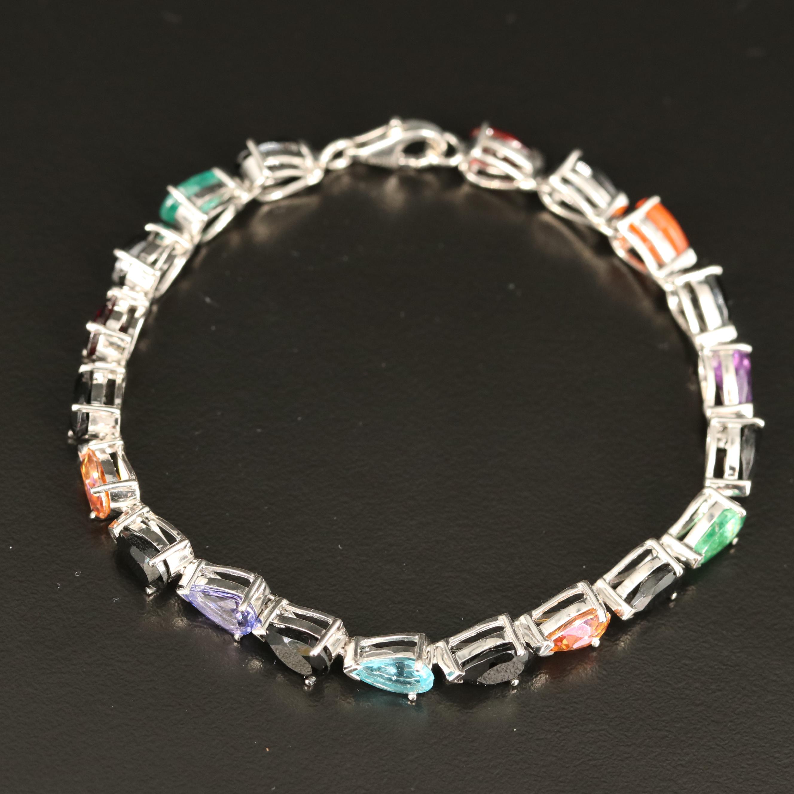 Sterling Line Bracelet with Emerald, Fire Opal and Apatite